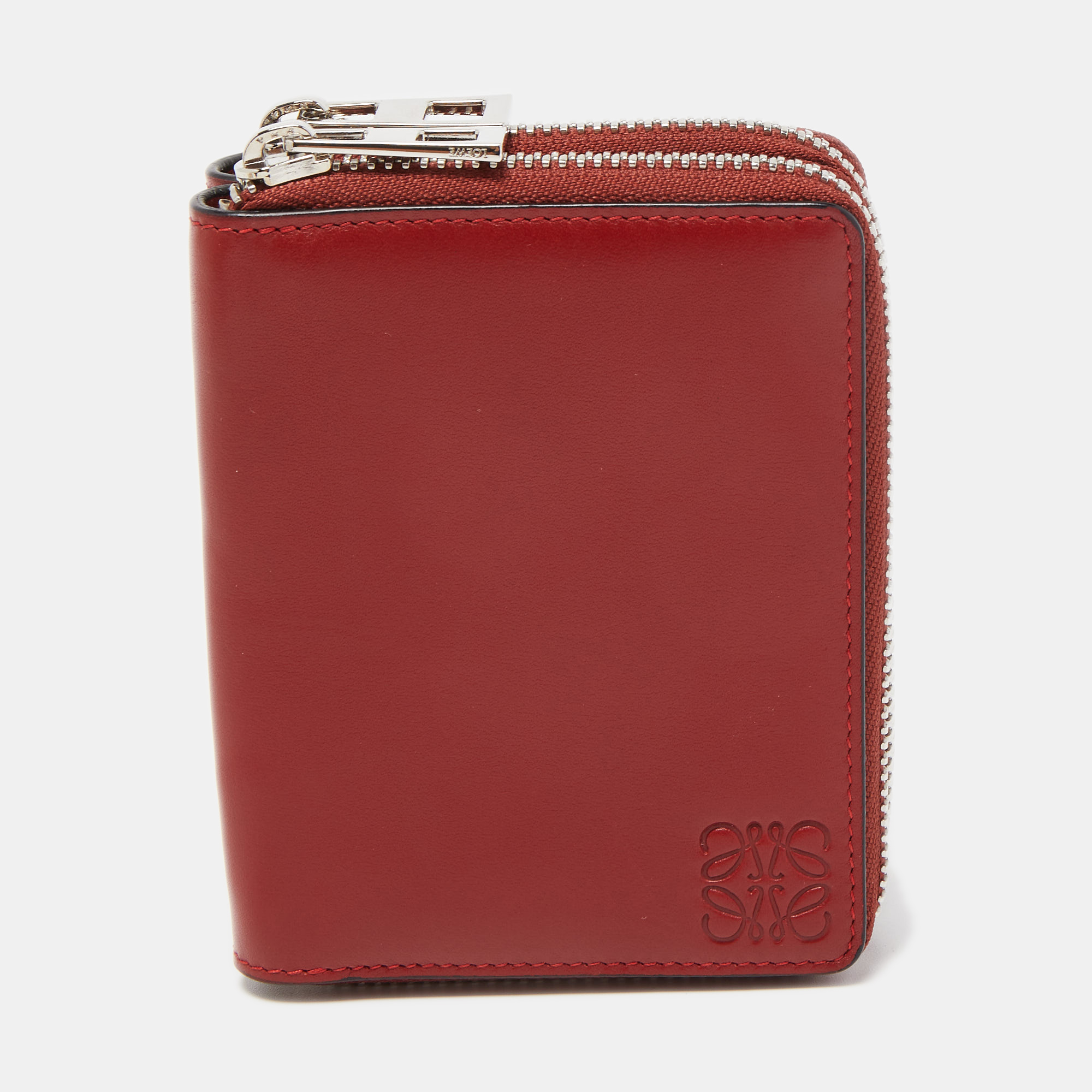 Pre-owned Loewe Red Anagram Leather Double Zip Wallet