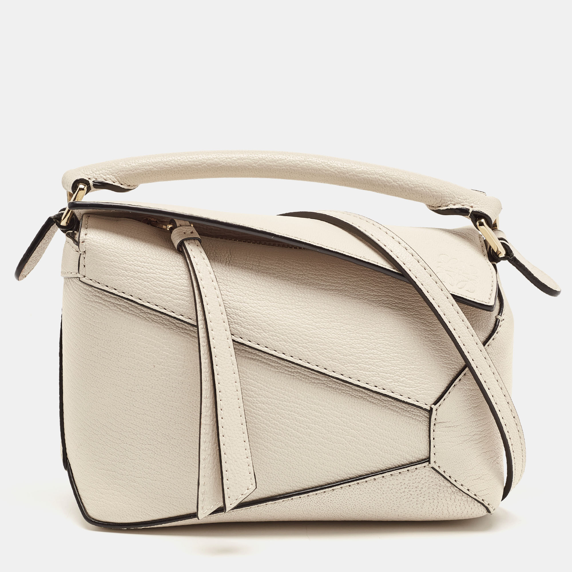 

Loewe Cream Leather Mini Puzzle Top Handle Bag, White