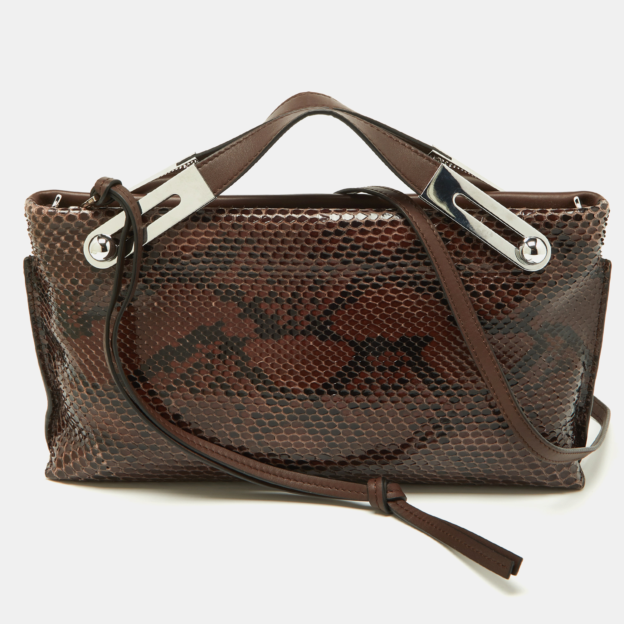 Pre-owned Loewe Brown Python And Leather Missy Crossbody Bag