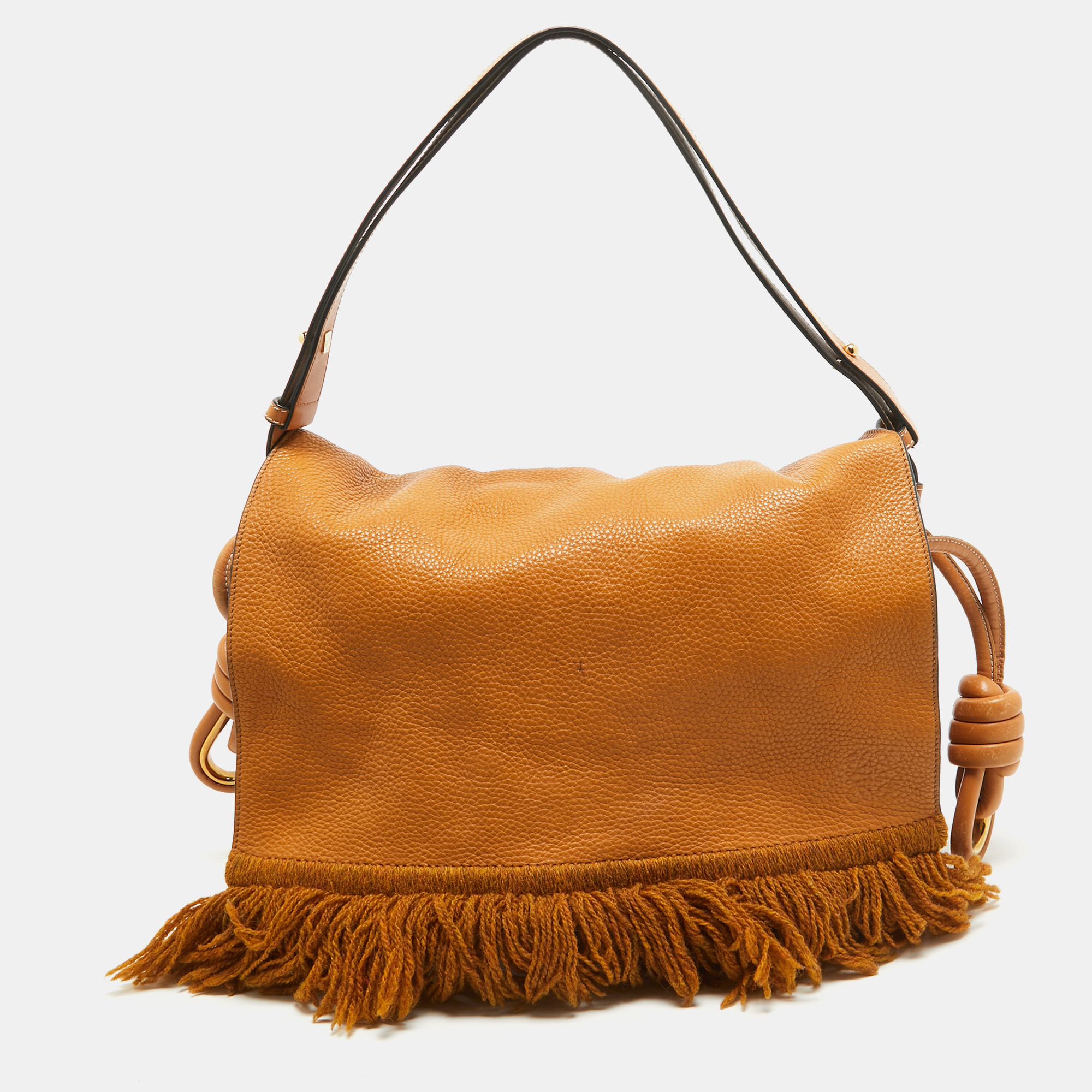 مملوكة مسبقًا Loewe Brown Leather Flamenco Flap Shoulder Bag