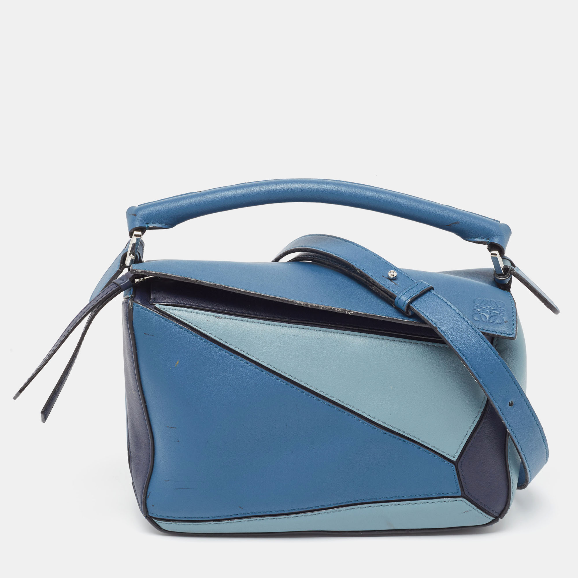 Pre-owned Loewe Blue Leather Small Puzzle Shoulder Bag