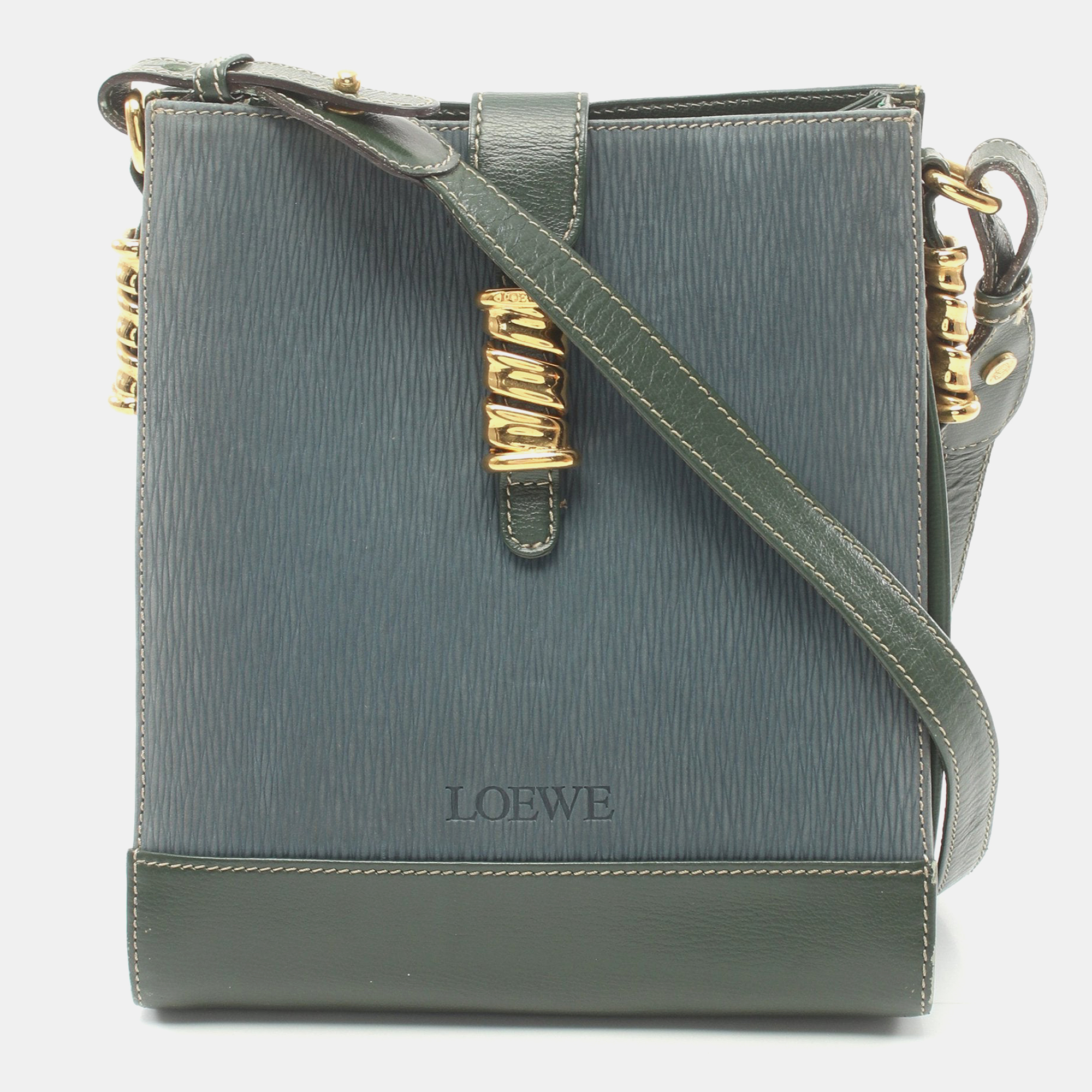 Pre-owned Loewe Velazquez Shoulder Bag Green Gp Shoulder Bag Nubuck Leather Blue Dark Green
