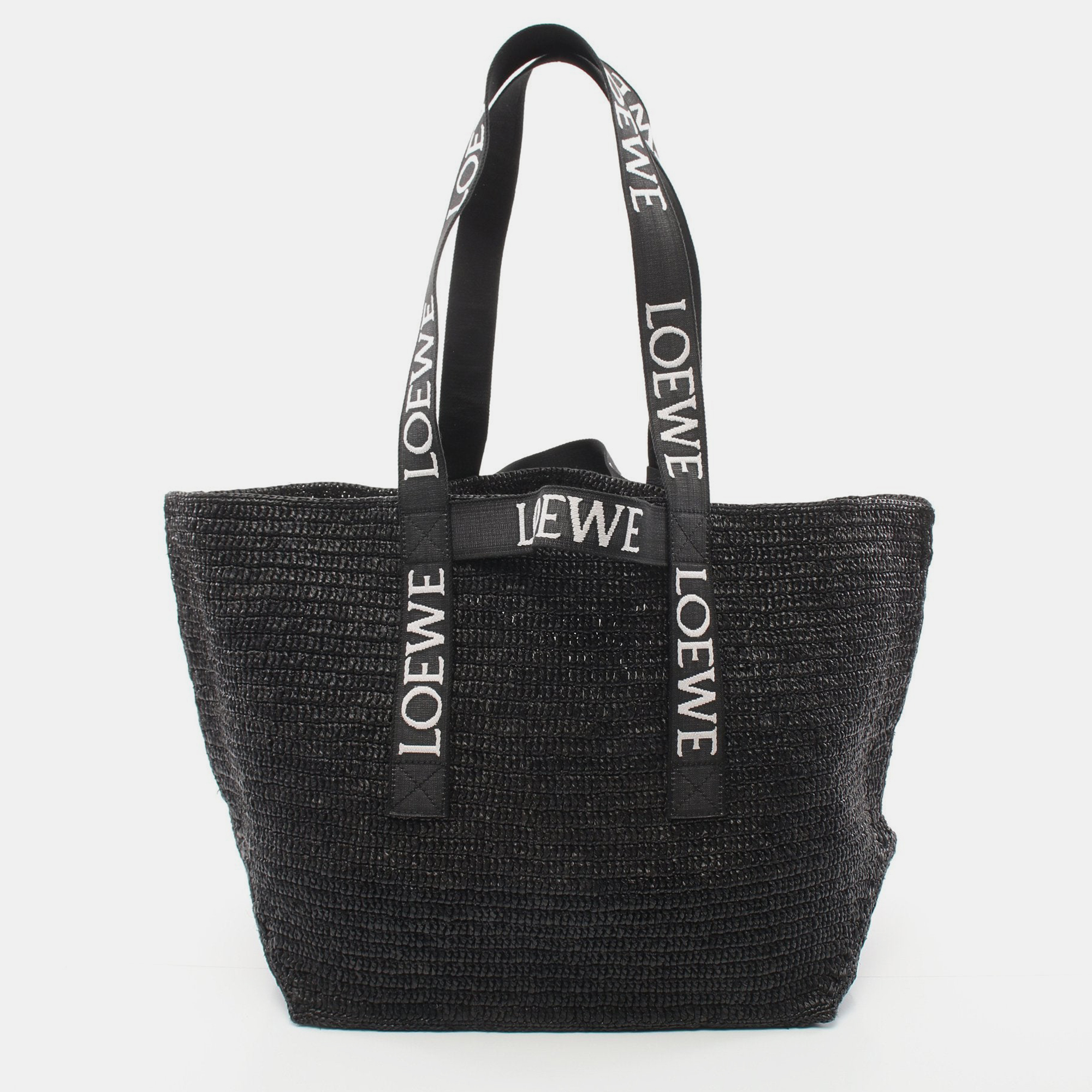 

Loewe Fold Shopper Shoulder bag Tote bag Raffia Black White Logo