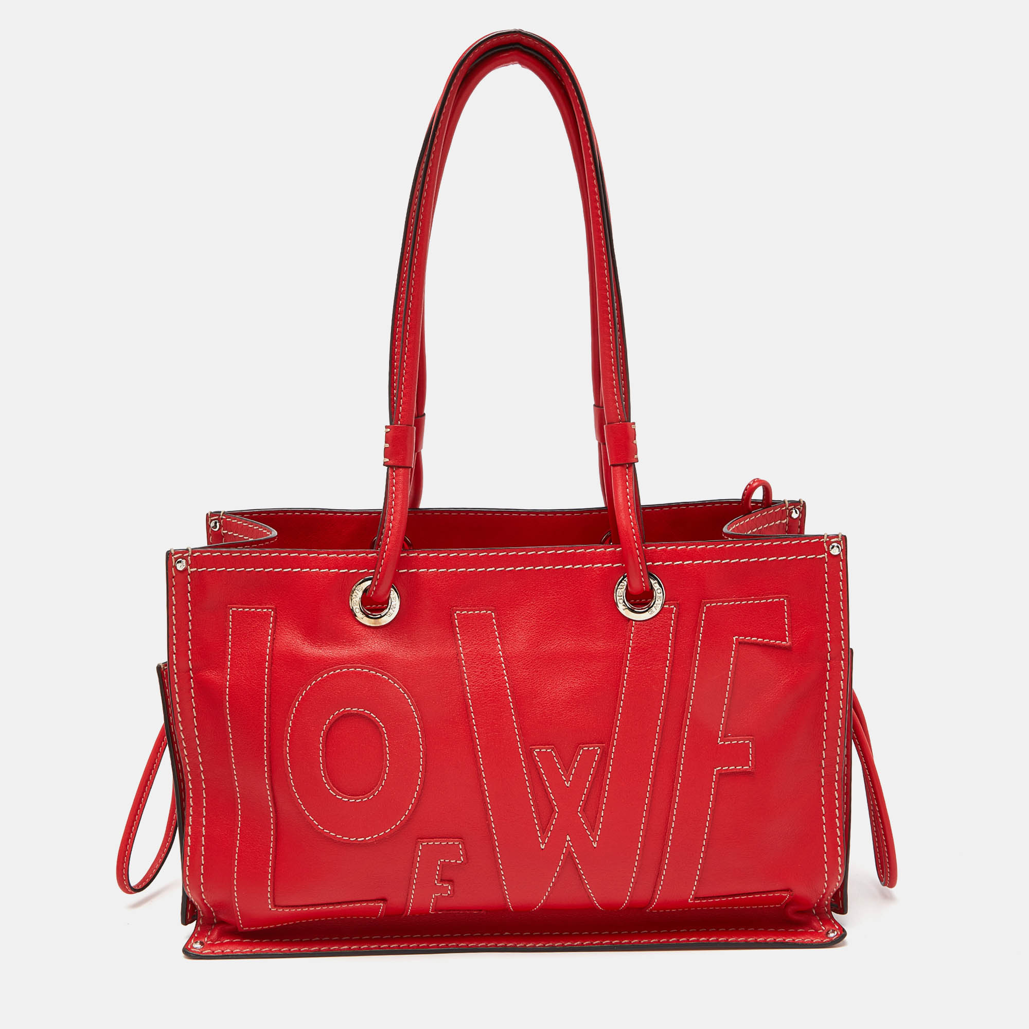 Pre-owned Loewe Red Leather Tote With Wallet