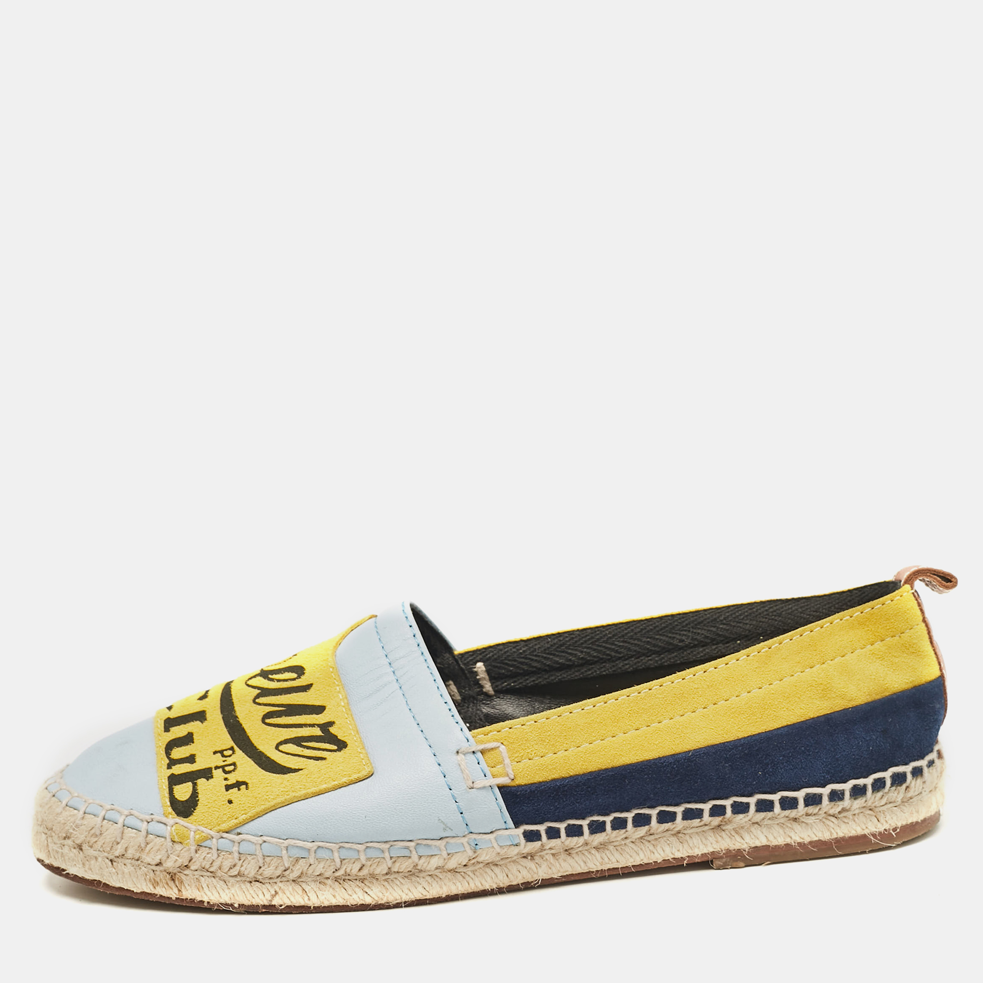 

Loewe Multicolor Leather and Suede Club Logo Espadrille Flats Size