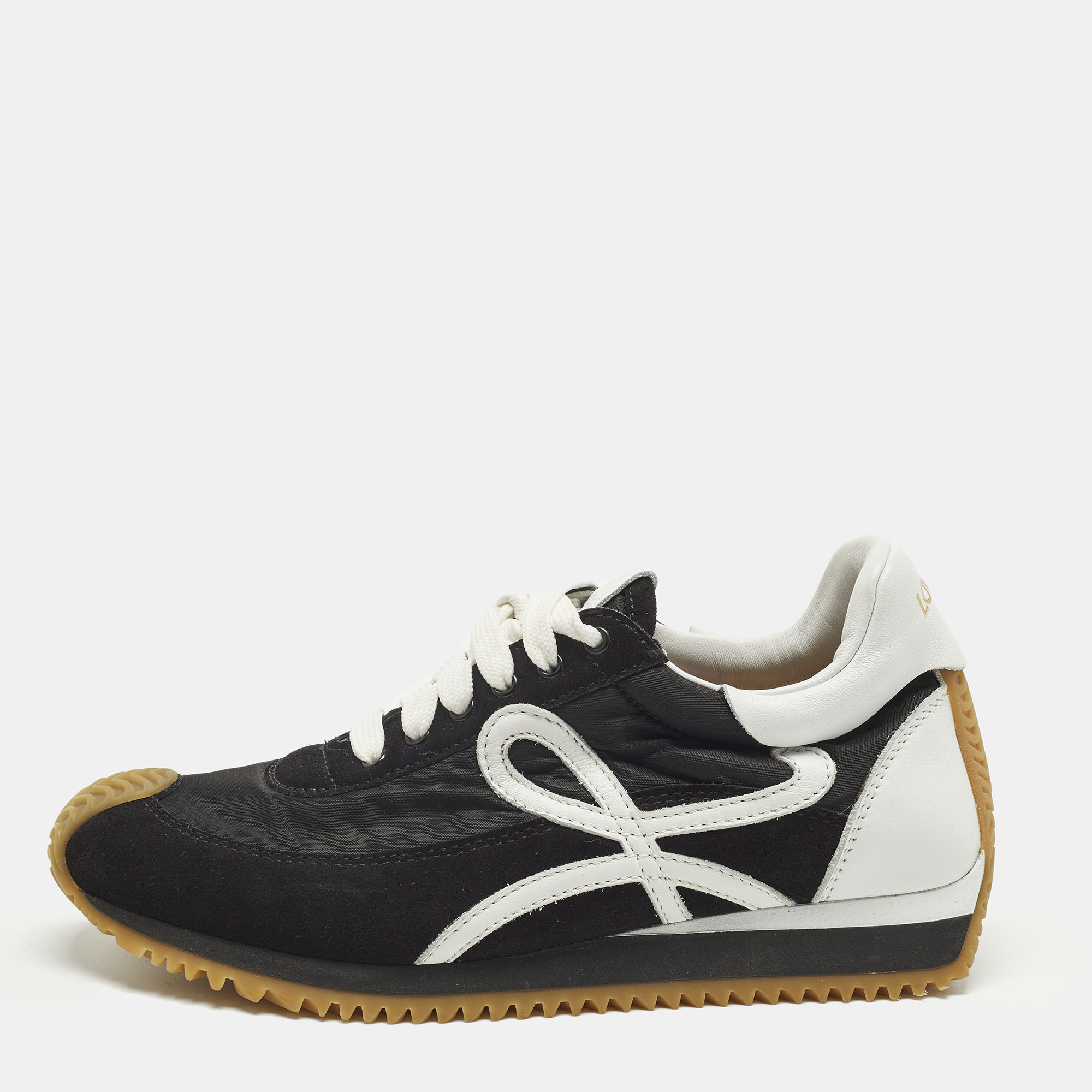 Pre-owned Loewe Flow Logo Size 36 Black Nylon And Suede Lace Up Sneakers