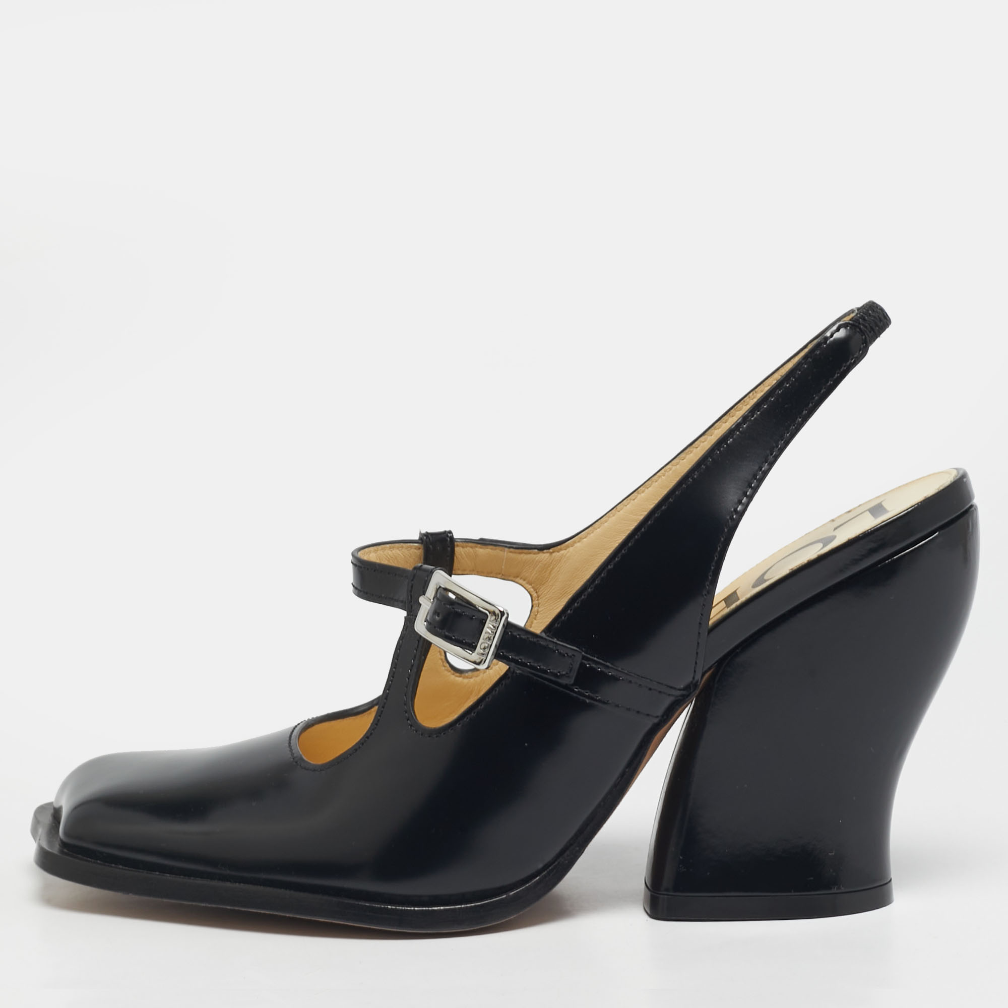 

Loewe Onda Size  Black Leather Slingback Pumps