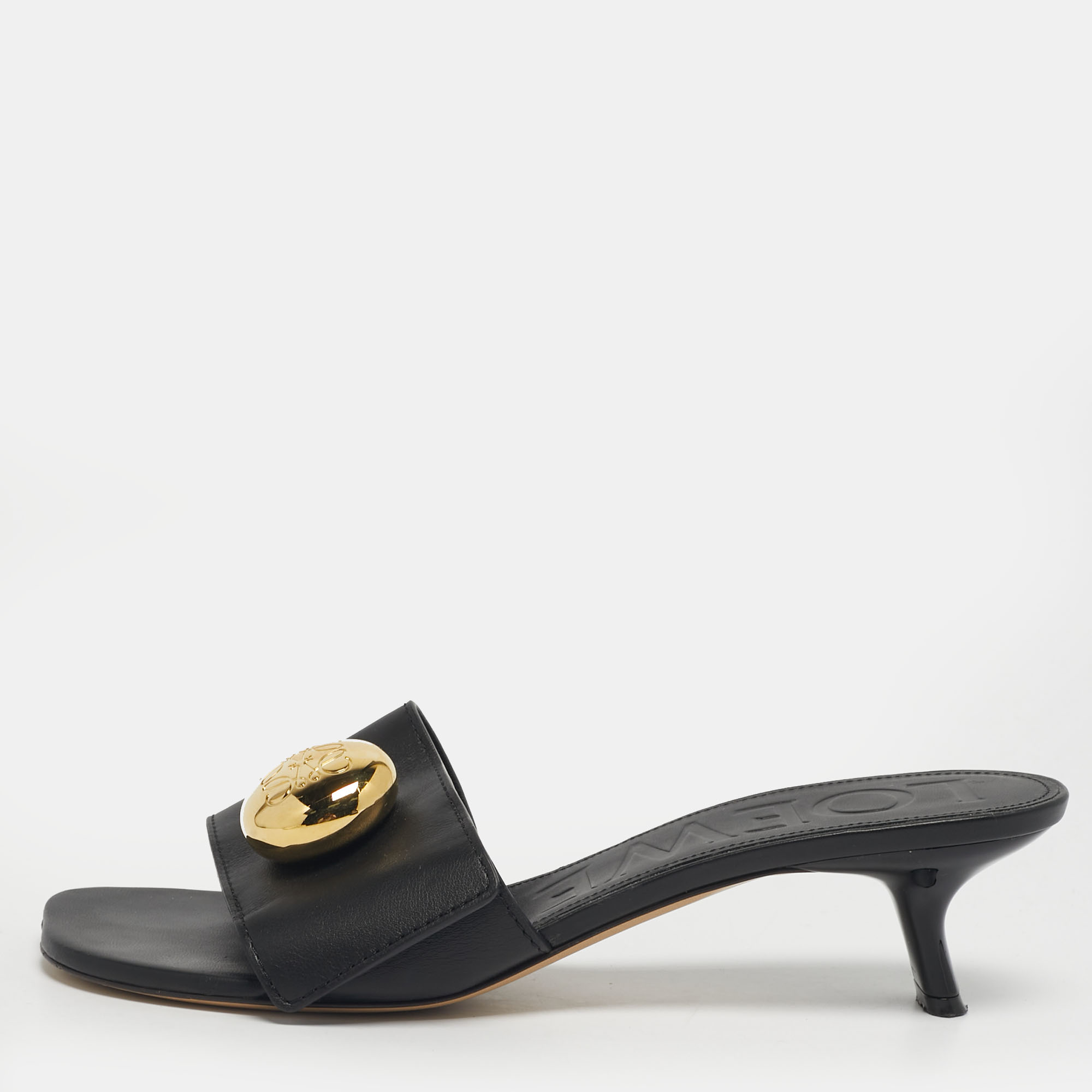 Pre-owned Loewe Pebble Size 39 Black Leather Slide Sandals