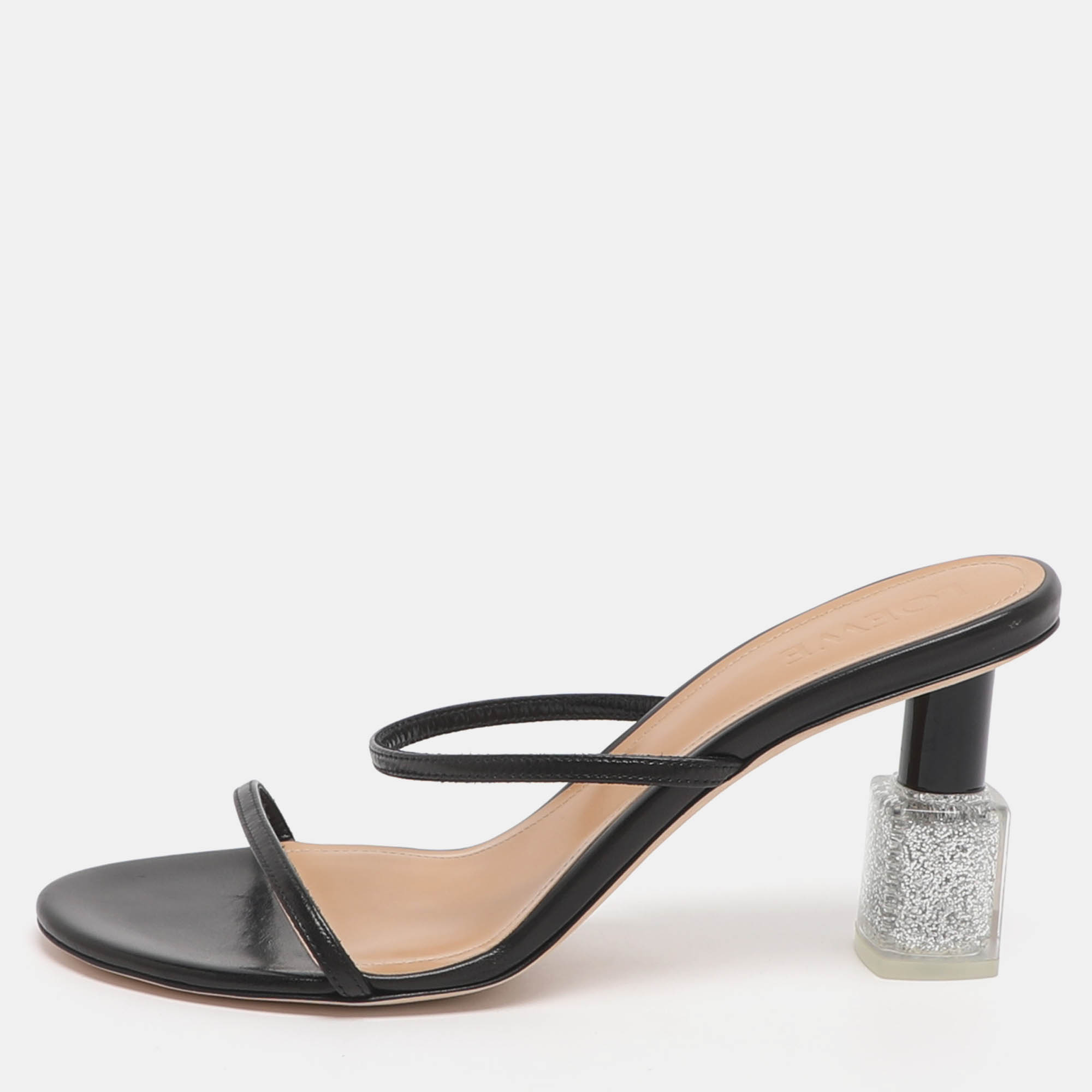

Loewe Size 40 Black Leather Slide Sandals