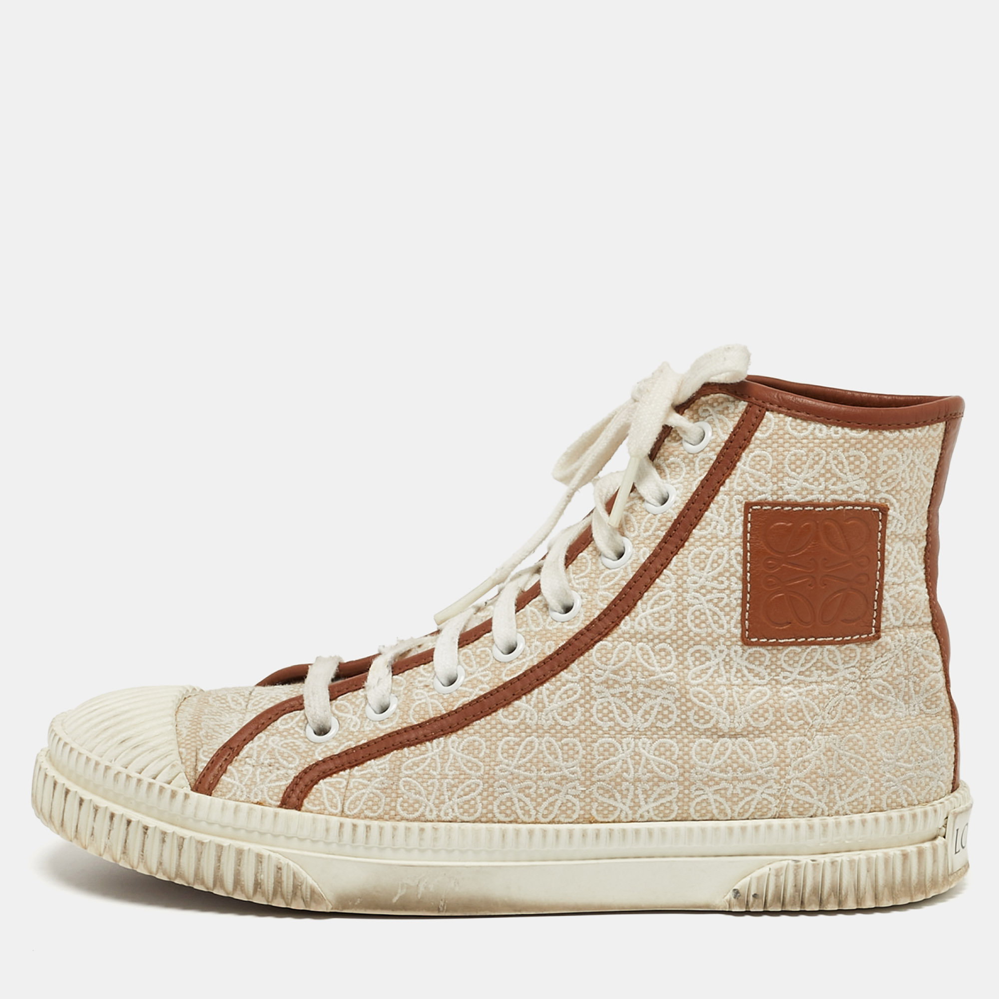

Loewe Anagram Size  Beige/Brown Canvas and Leather High Top Sneakers