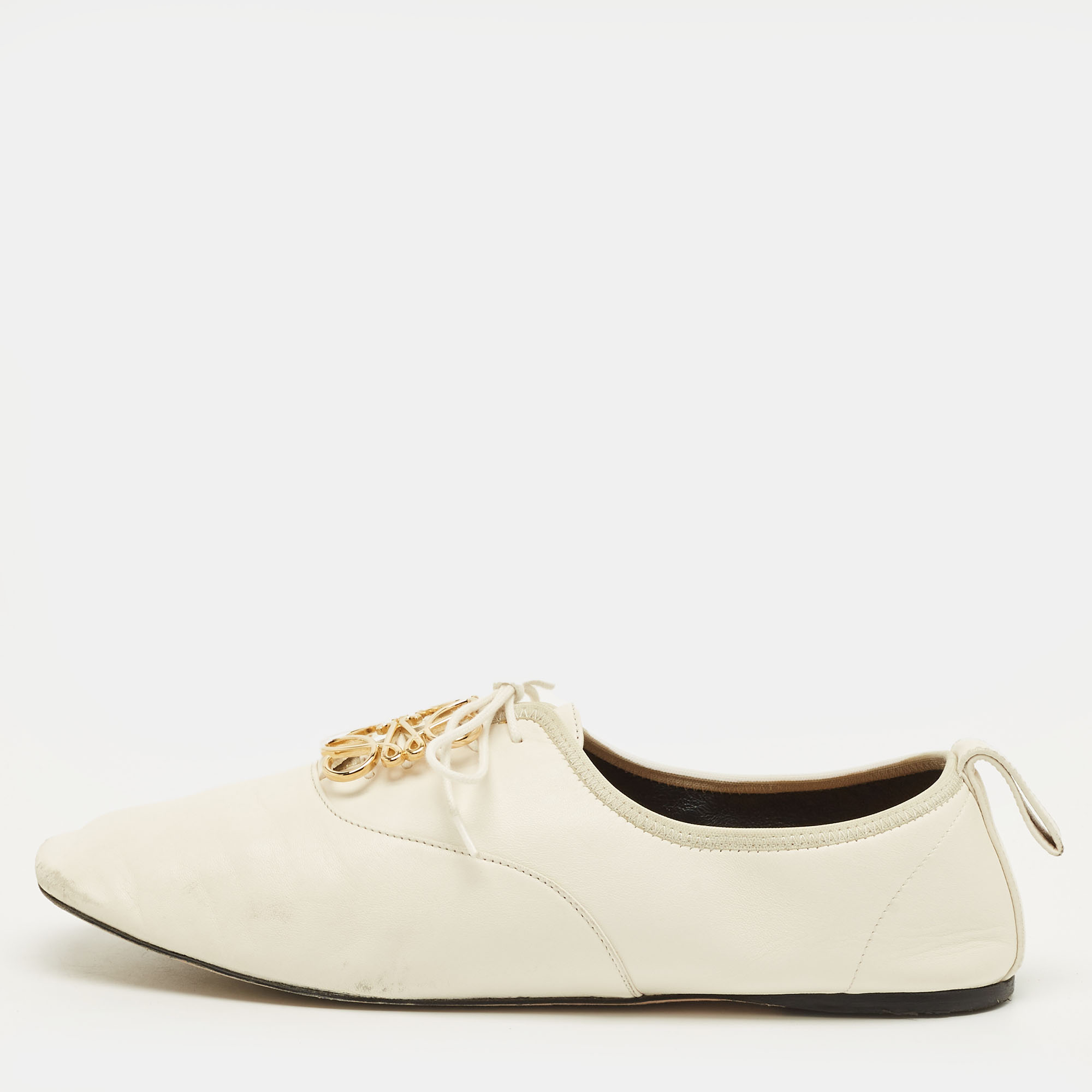 

Loewe Anagram Size  White Leather Lace Up Derby Shoes