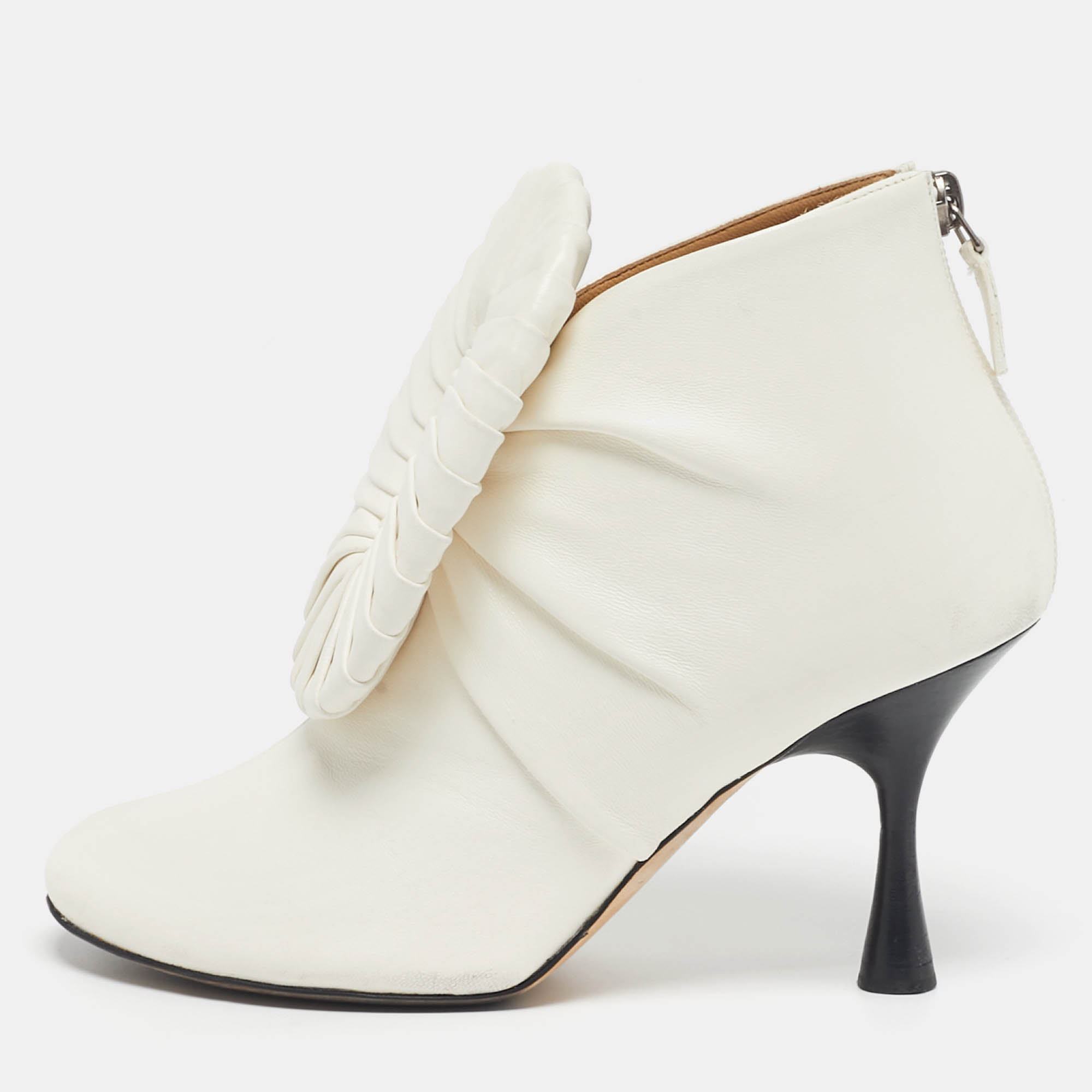 

Loewe Pleated Buckle Size  White Leather Booties