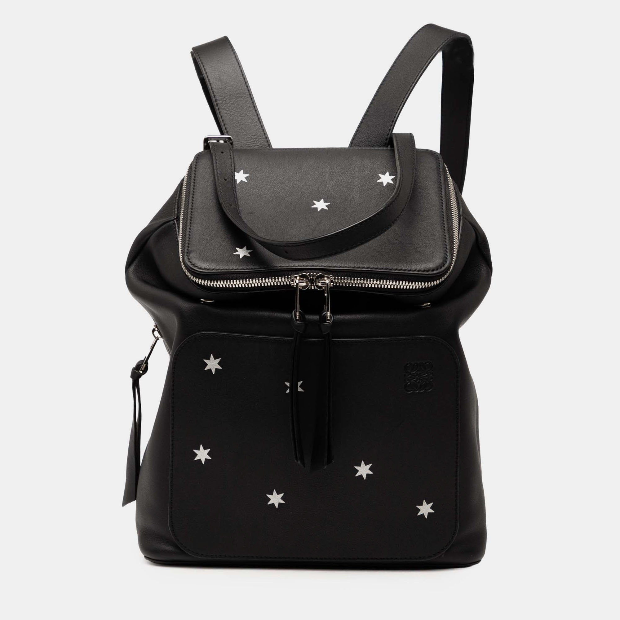 Pre-owned Loewe Small Leather Goya Stars Backpack In Black