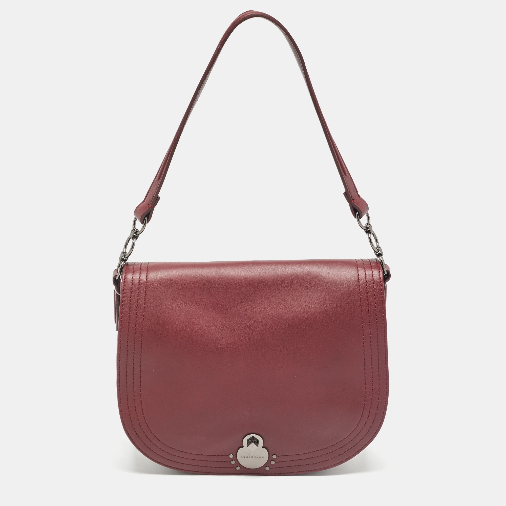

Longchamp Burgundy Leather Cavalcade Saddle Bag