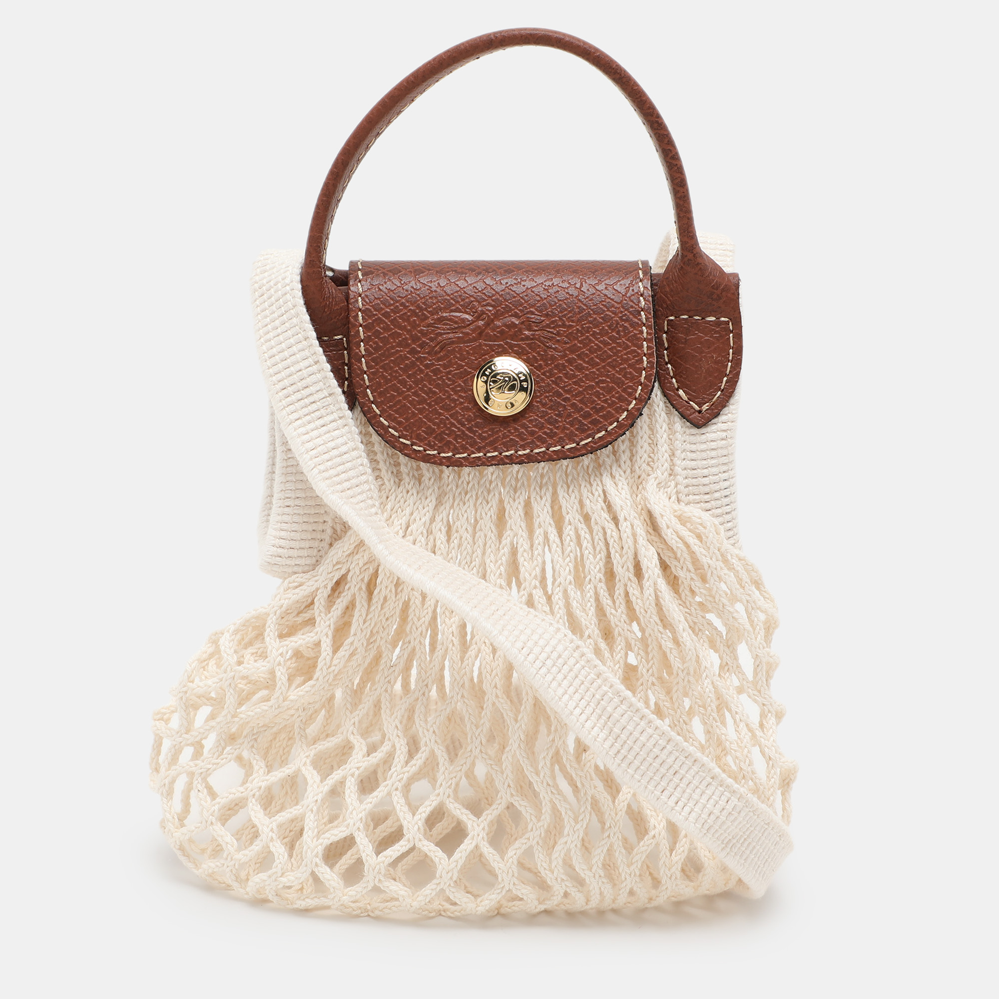 

Longchamp White/Brown Crochet and Leather Le Pliage Filet Crossbody