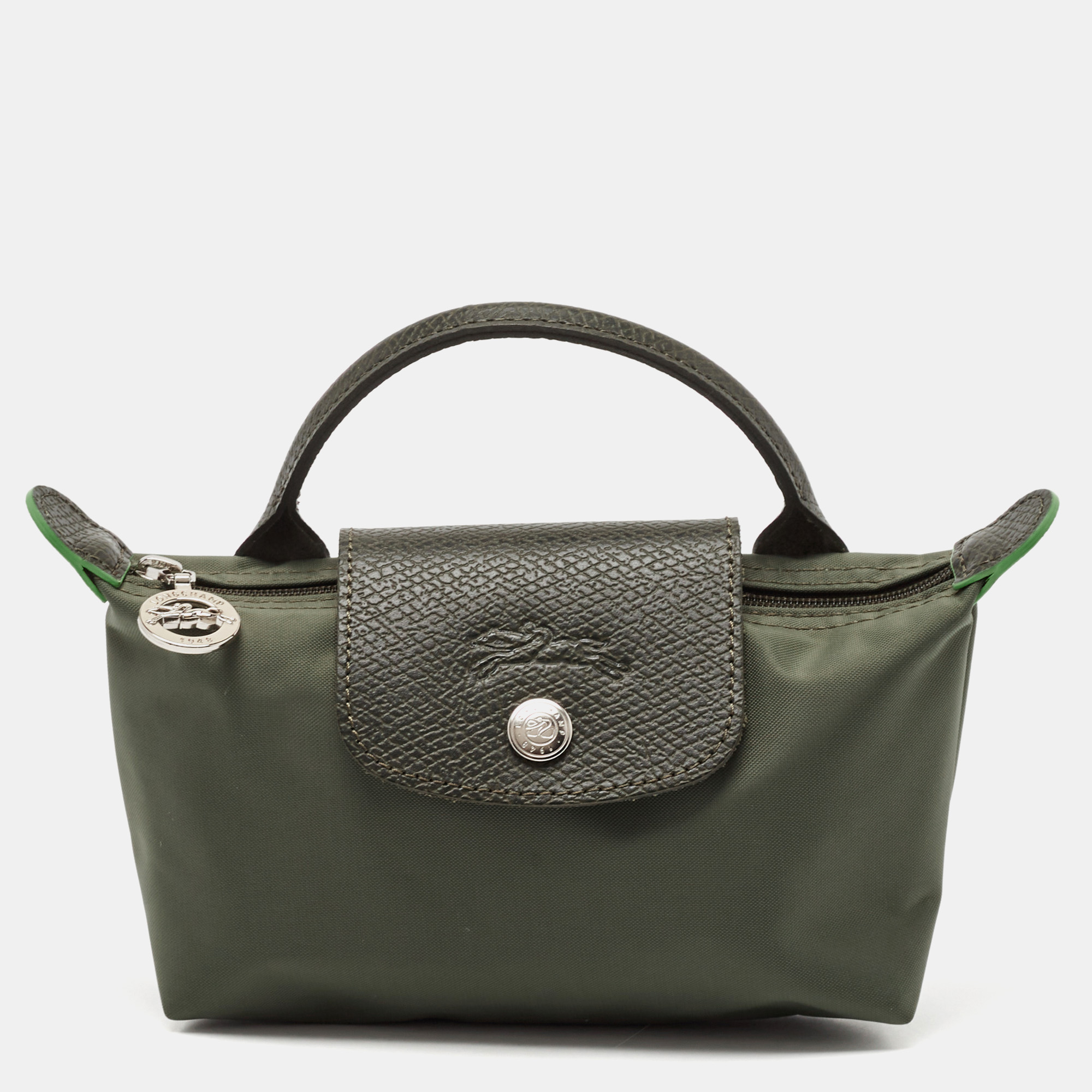 

Longchamp Olive Green Leather and Nylon Le Pliage Pouch