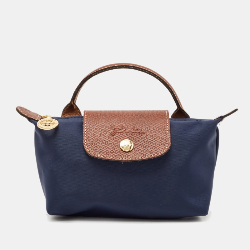 

Longchamp Navy Blue Leather and Nylon Le Pliage Pouch