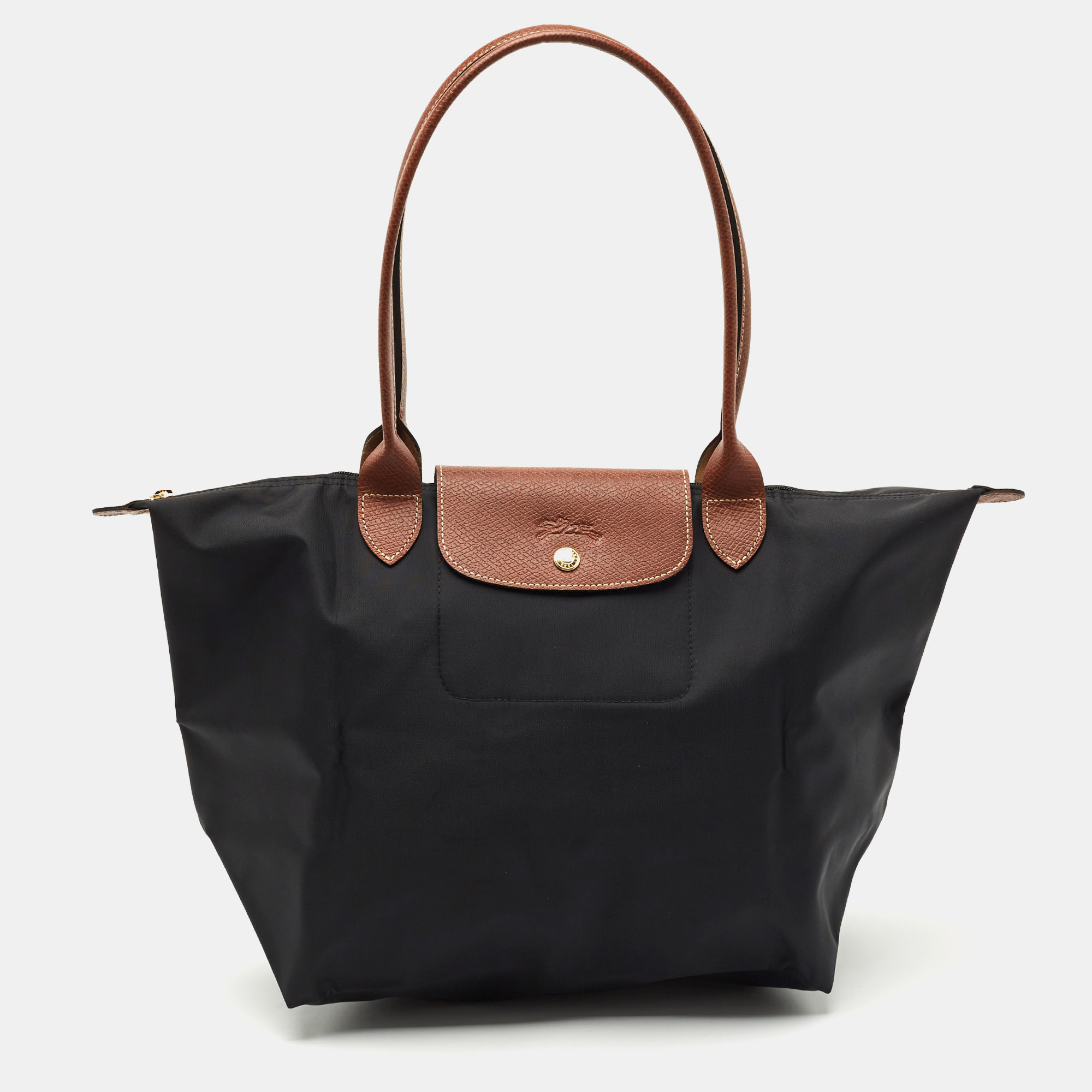 

Longchamp Black/Brown Nylon Large Le Pliage Tote