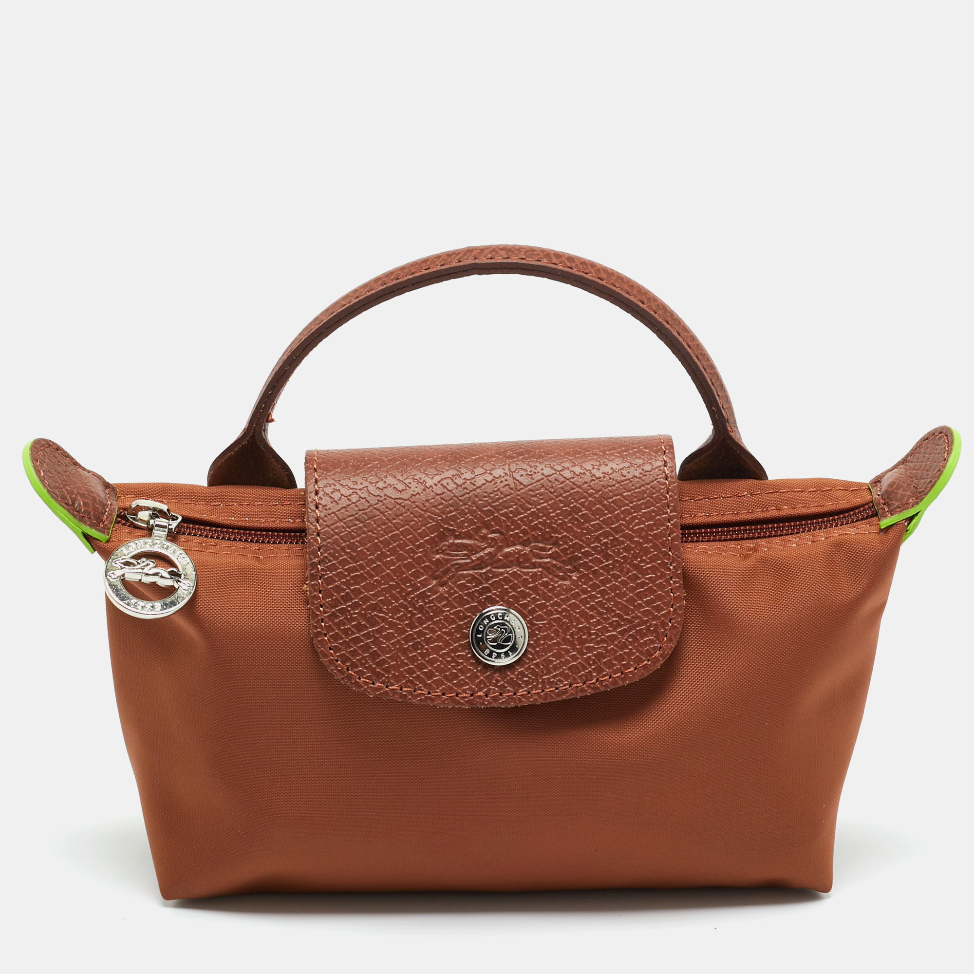 

Longchamp Brown Leather and Nylon Le Pliage Pouch