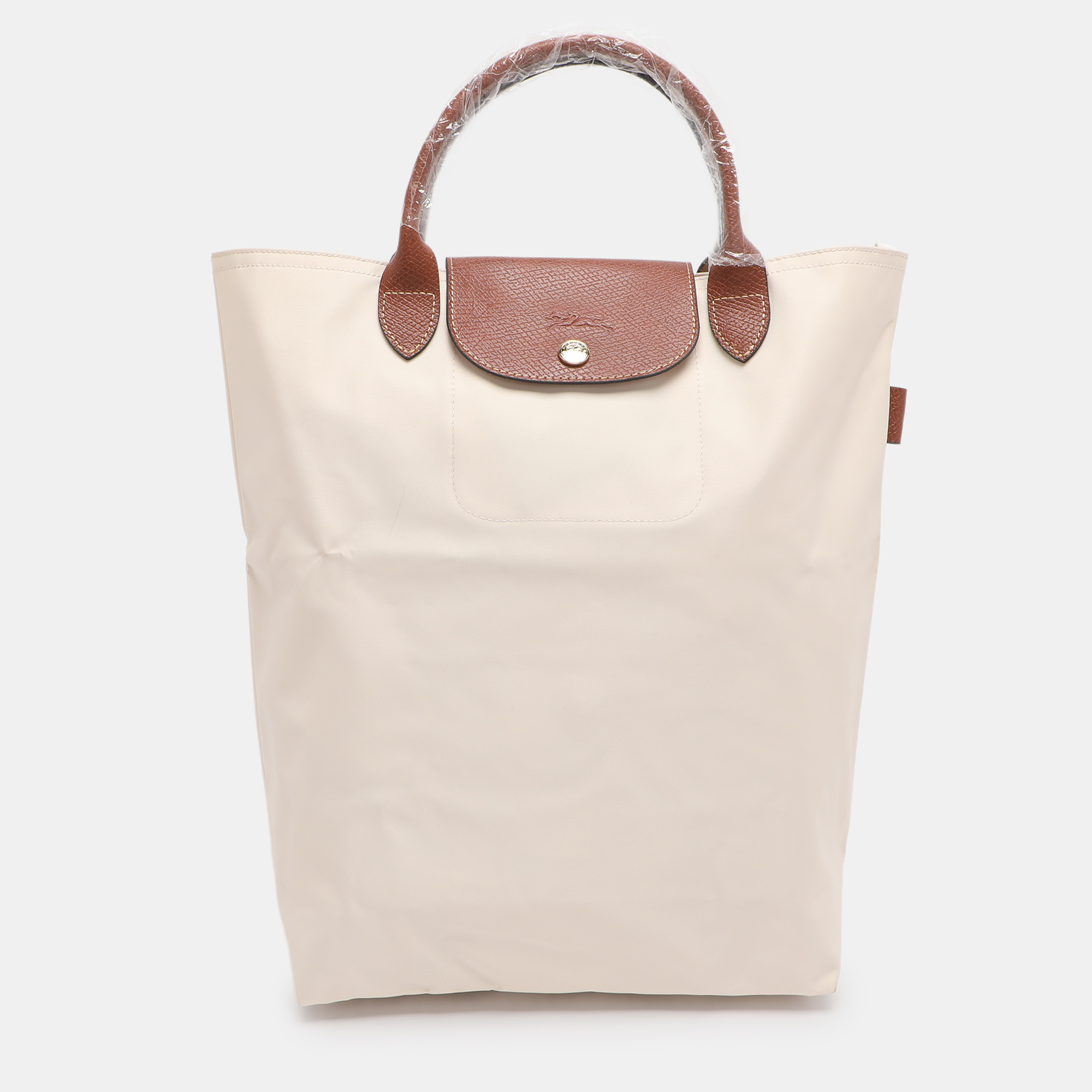 

Longchamp Light Beige/Brown Nylon and Leather Le Pliage  Tote