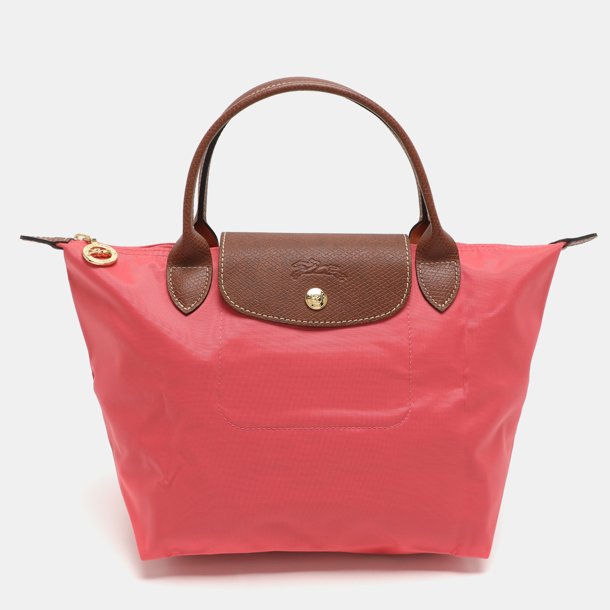 

Longchamp Short Le Pliage Small Pink Nylon and Leather Tote
