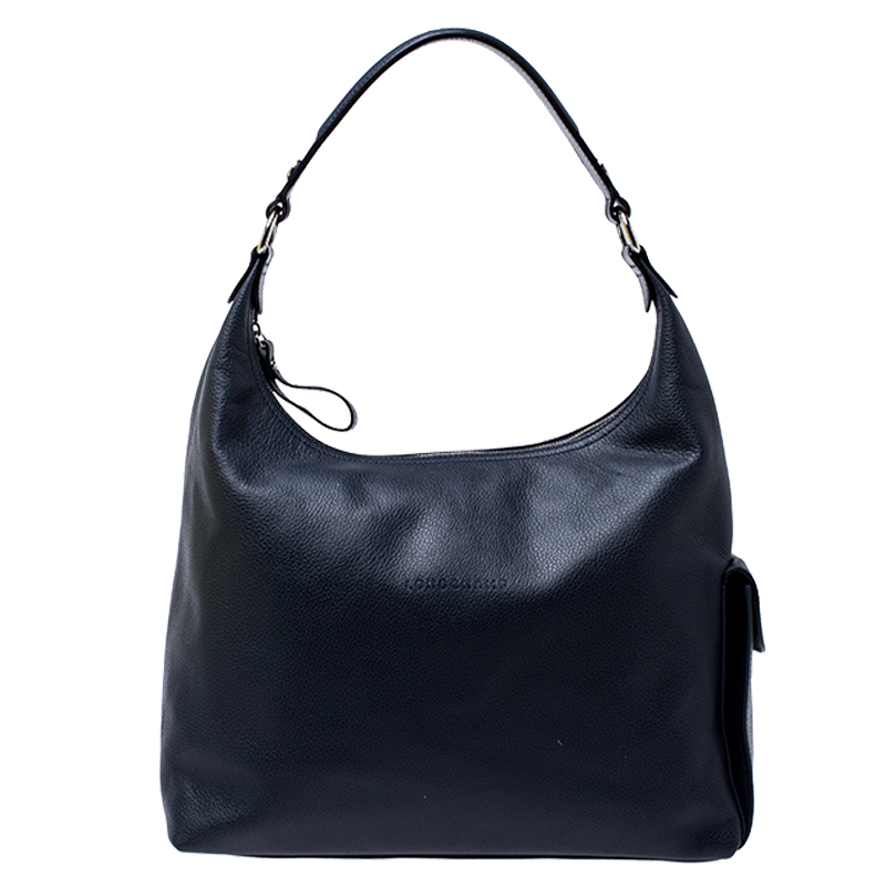 Pre Owned Longchamp Navy Blue Leather Le Foulonne Hobo