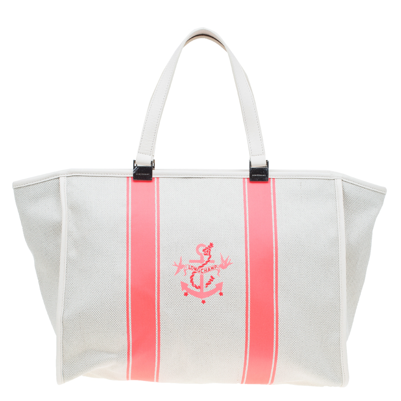 Pre Owned Longchamp Corail Canvas Large Nautique Zip Tote