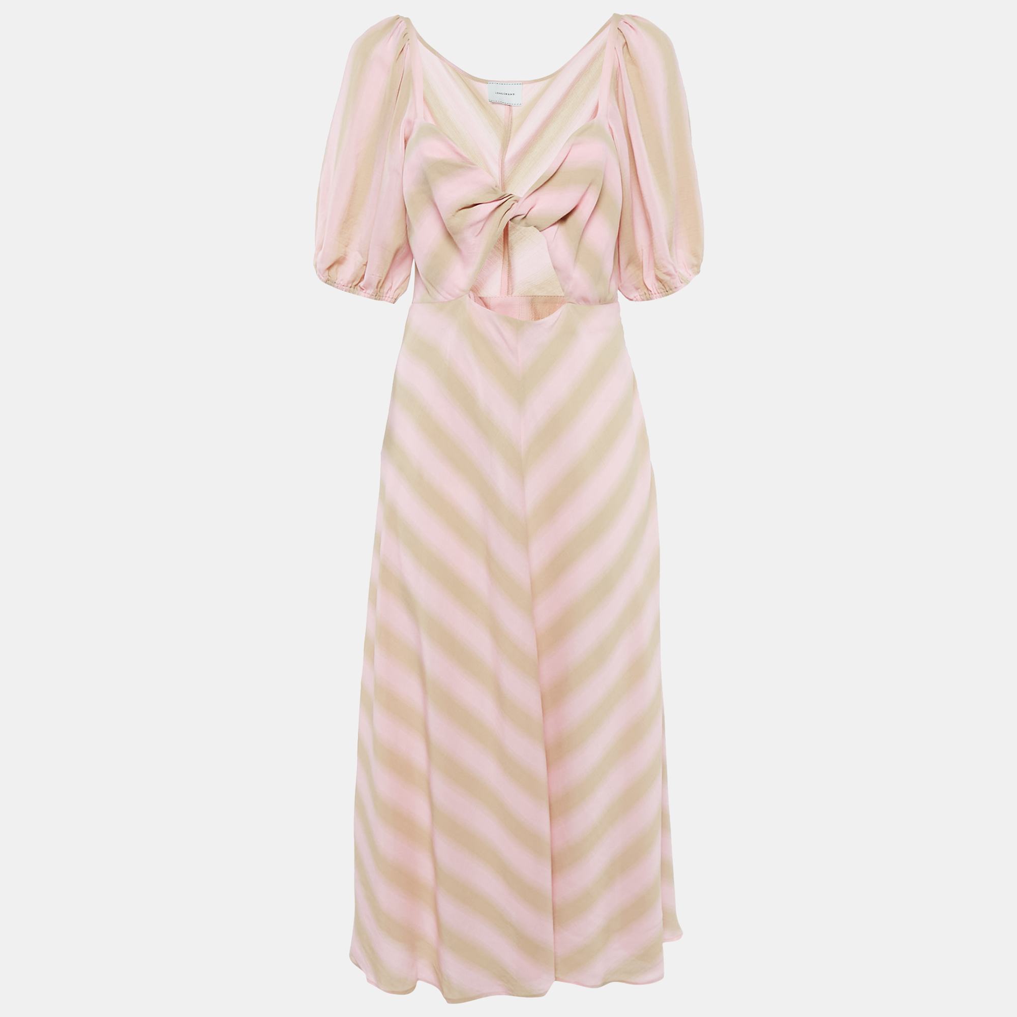 

Longchamp Pink/Beige Crepe Knot Detail Cut-Out Midi Dress M