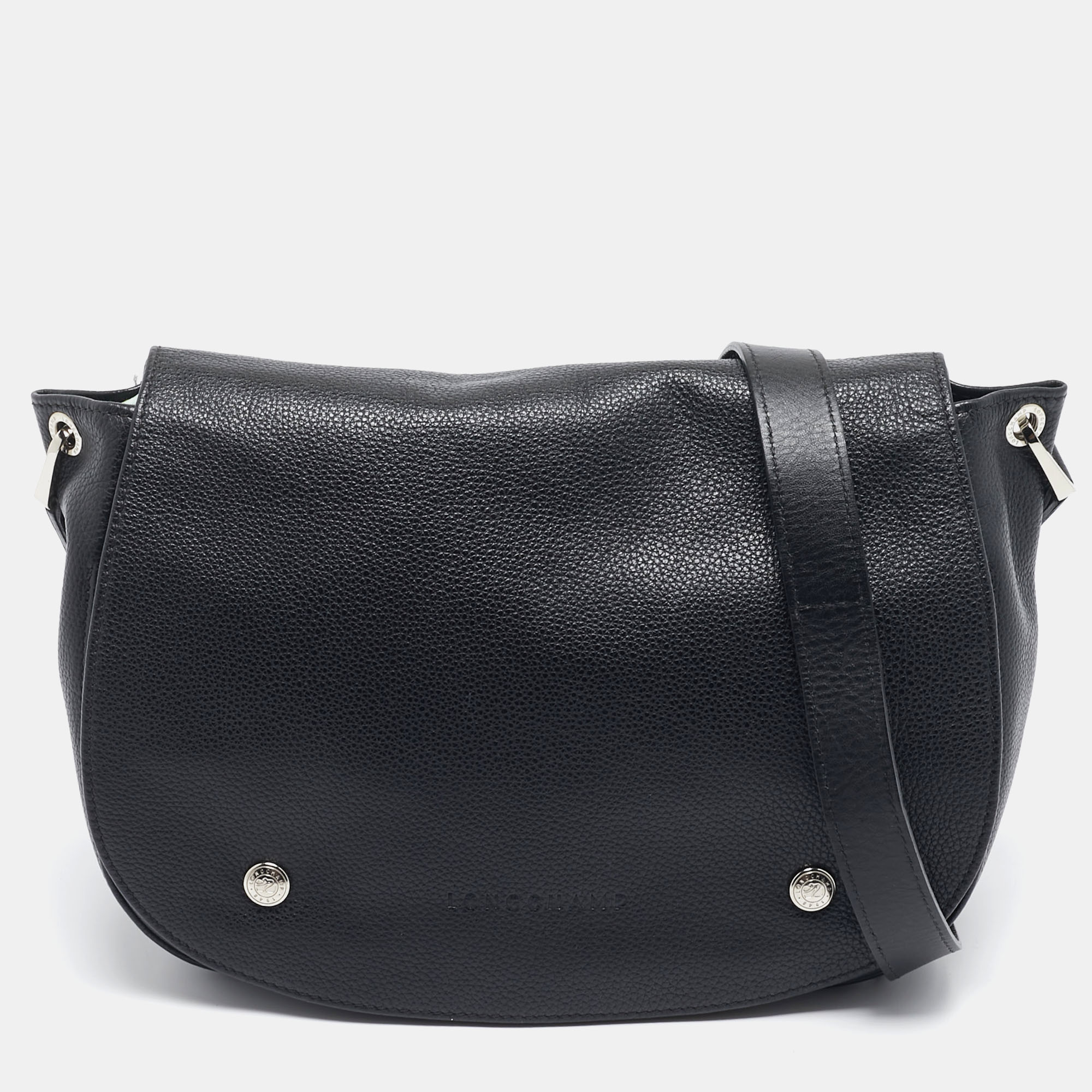

Longchamp Black Leather Flap Shoulder Bag