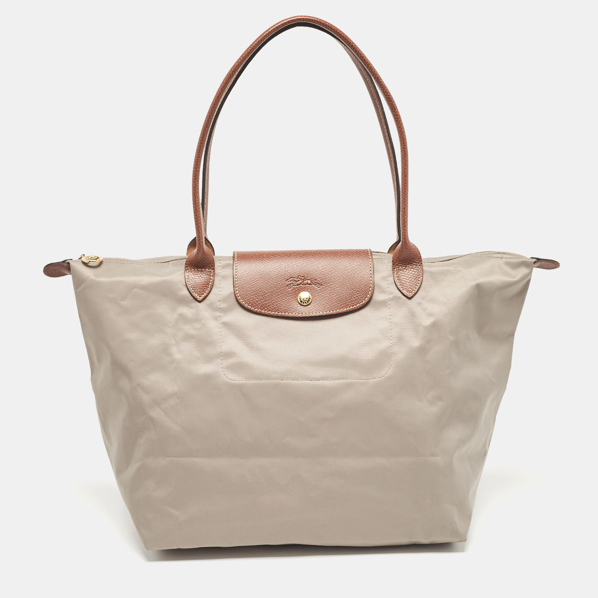 

Longchamp Grey/Brown Nylon  Le Pliage Tote