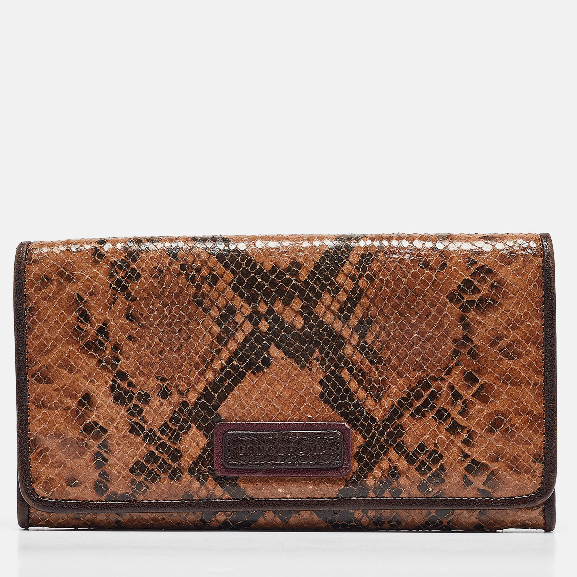 Pre-owned Longchamp Multicolor Snakeskin Embossed Leather Continental Wallet