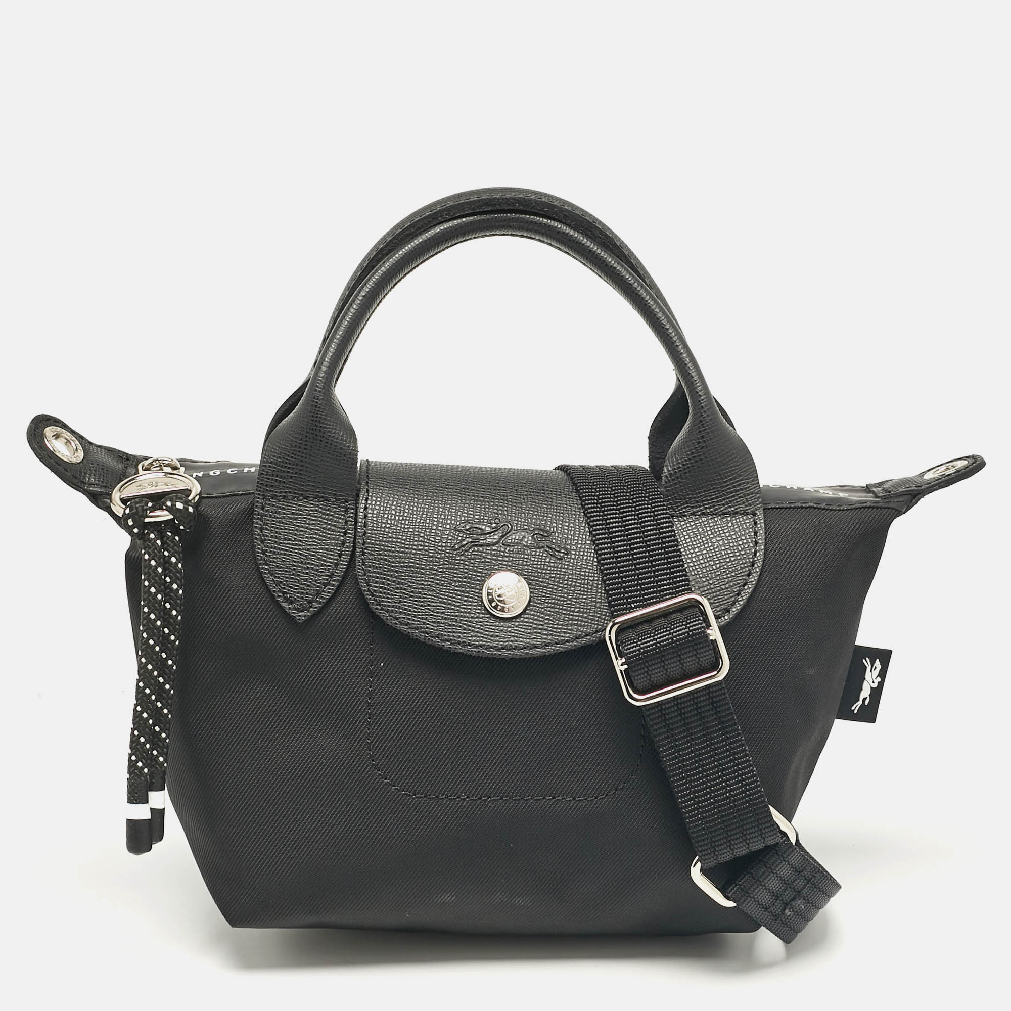 

Longchamp Black Leather and Nylon Le Pliage Crossbody Bag