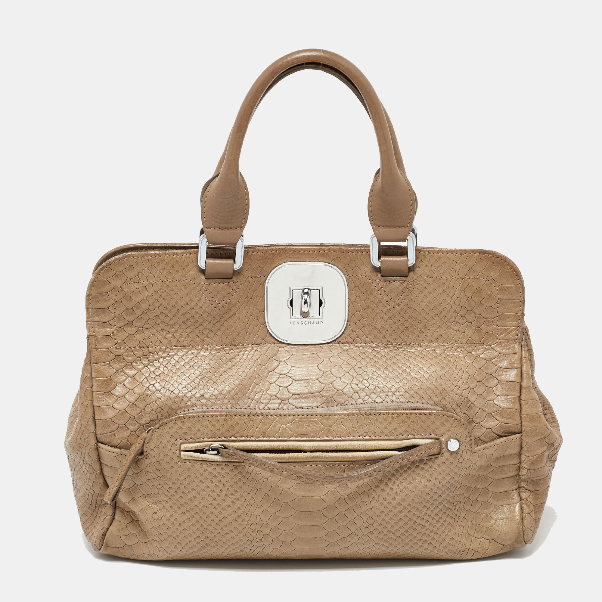 

Longchamp Clay Beige Python Embossed Leather Gatsby Tote