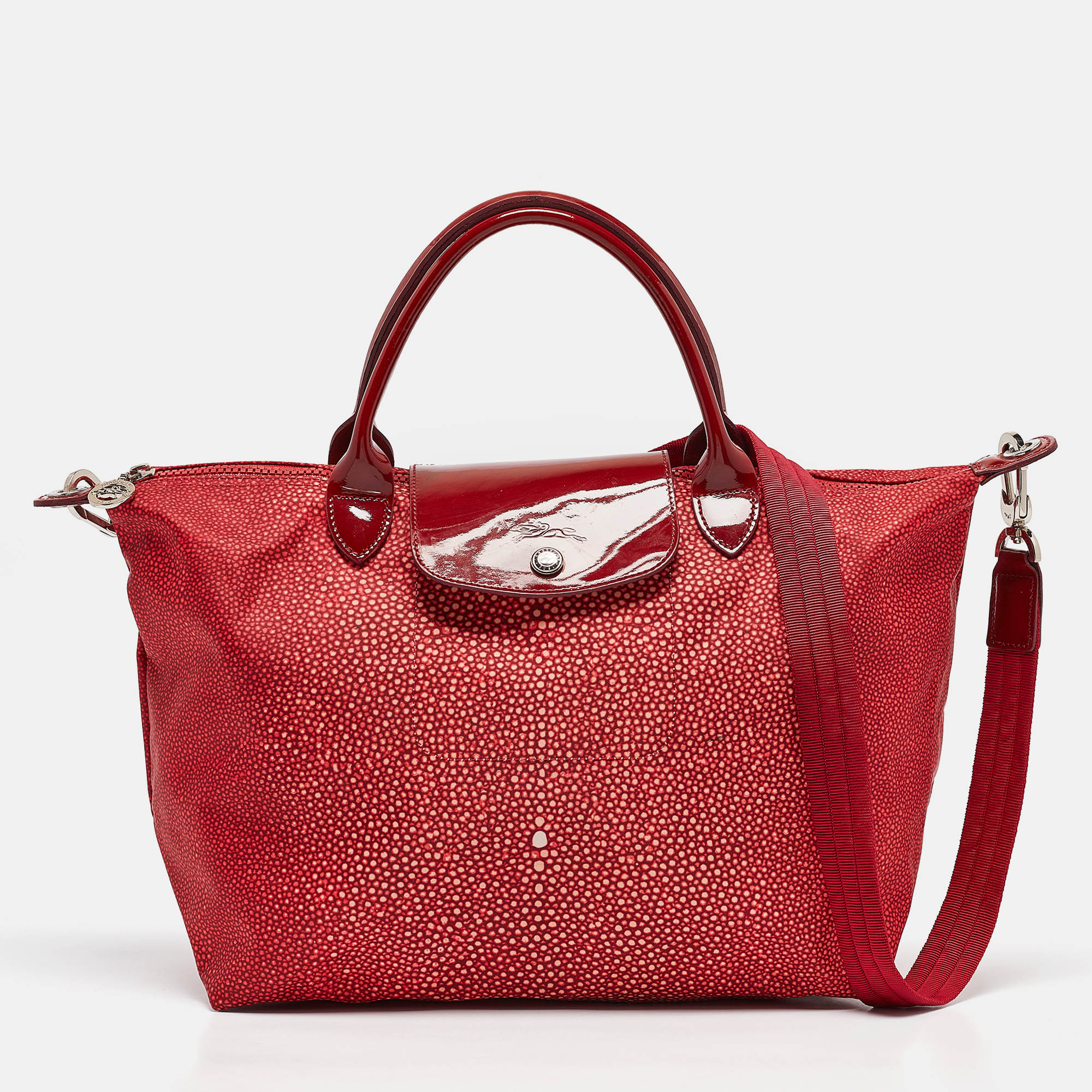 

Longchamp Red Stingray Print Nylon and Patent Leather Le Pliage Neo Tote