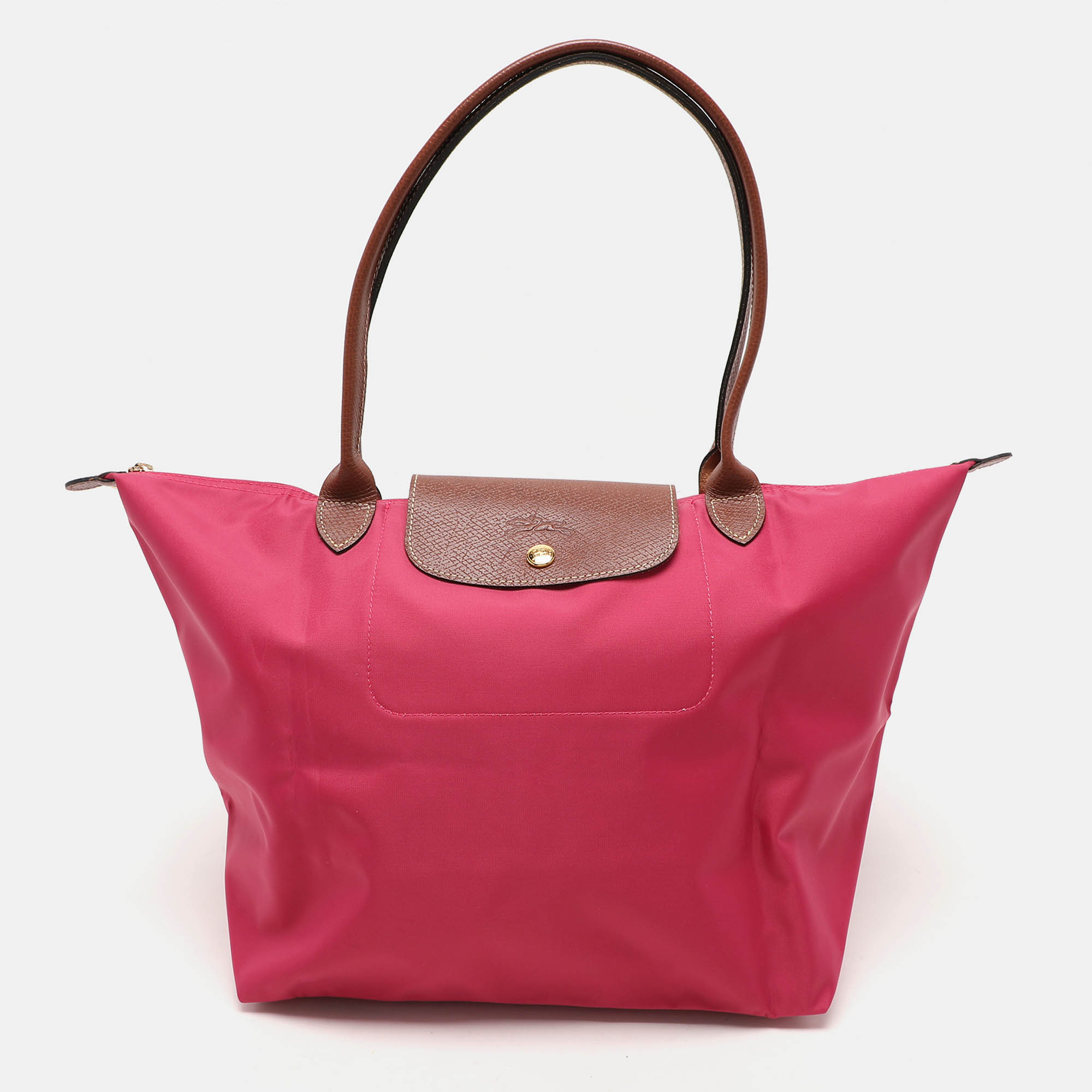 

Longchamp Pink/Brown Nylon and Leather Large Le Pliage Tote