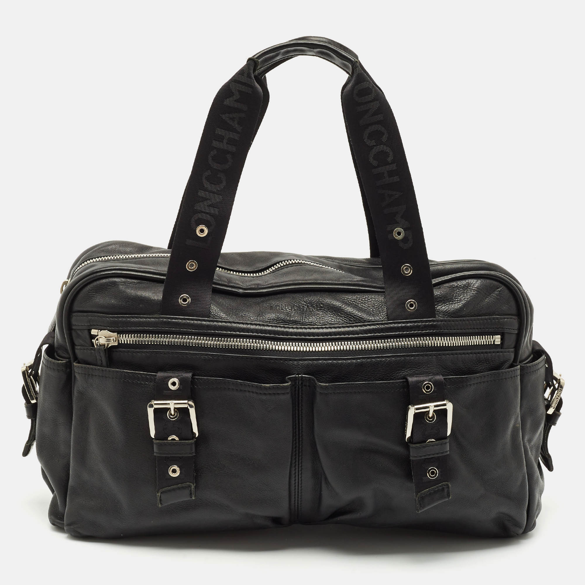 

Longchamp Black Leather Multiple Pocket Satchel