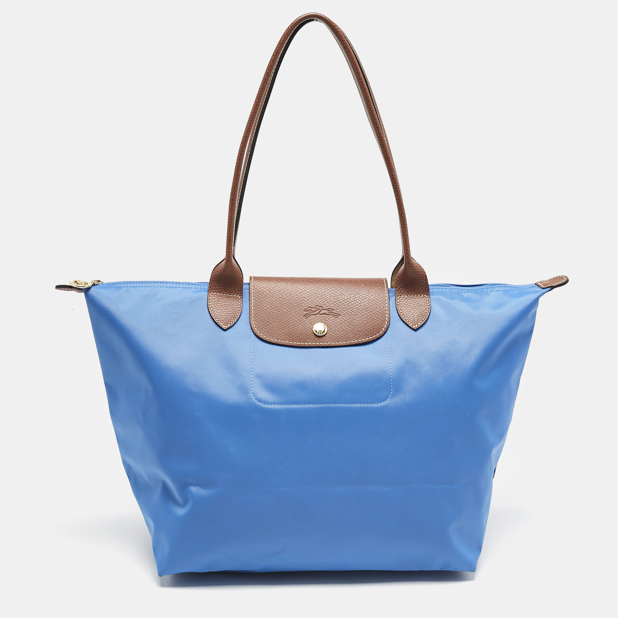 

Longchamp Blue/Brown Nylon  Le Pliage Tote