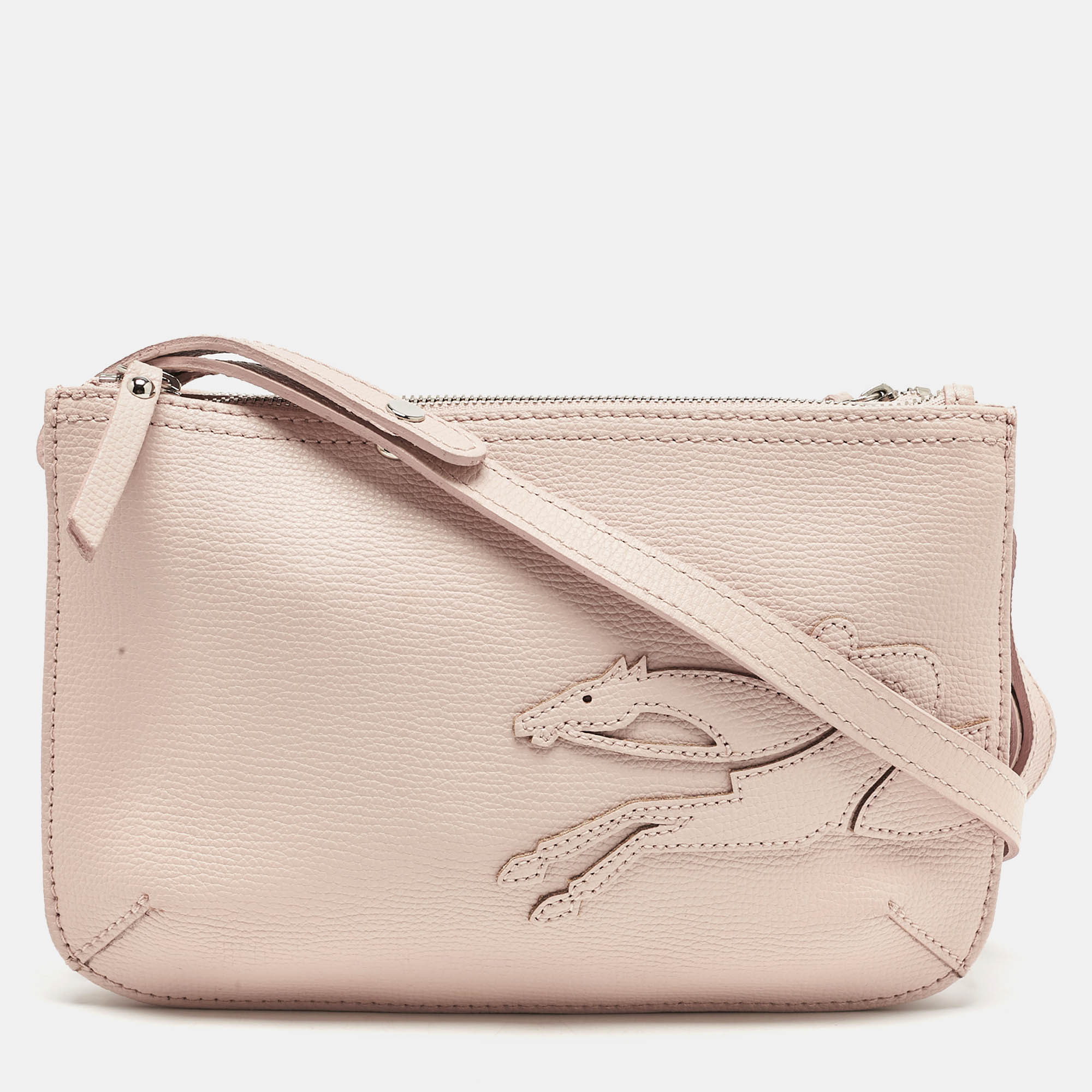 

Longchamp Pink Leather Double Zip Crossbody Bag