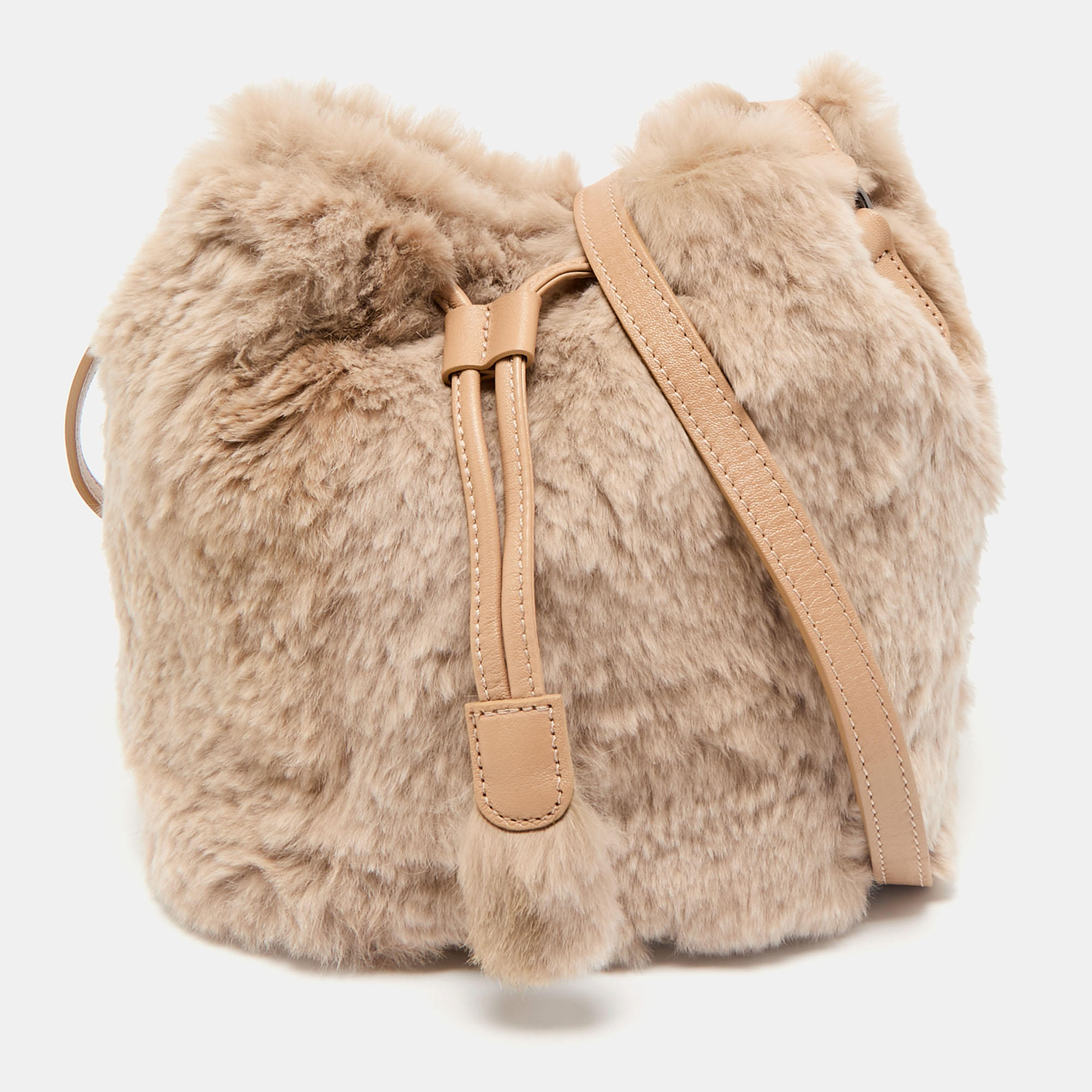 

Longchamp Beige Faux Fur and Leather Give Me A Hug Bucket Bag