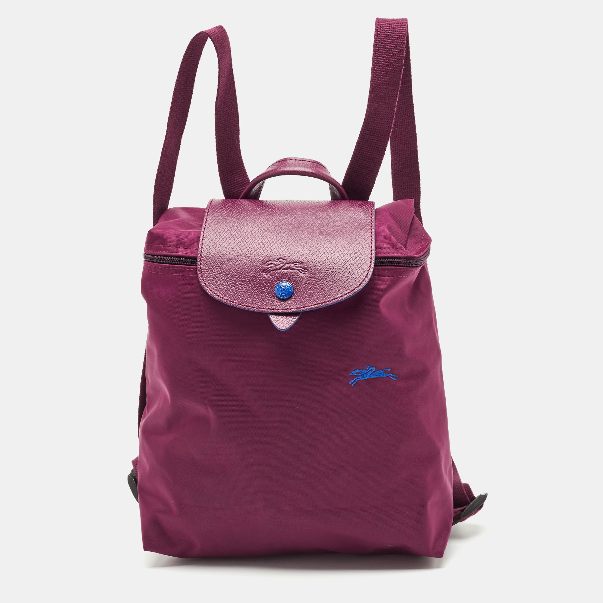 

Longchamp Purple Leather and Nylon Flap Backpack