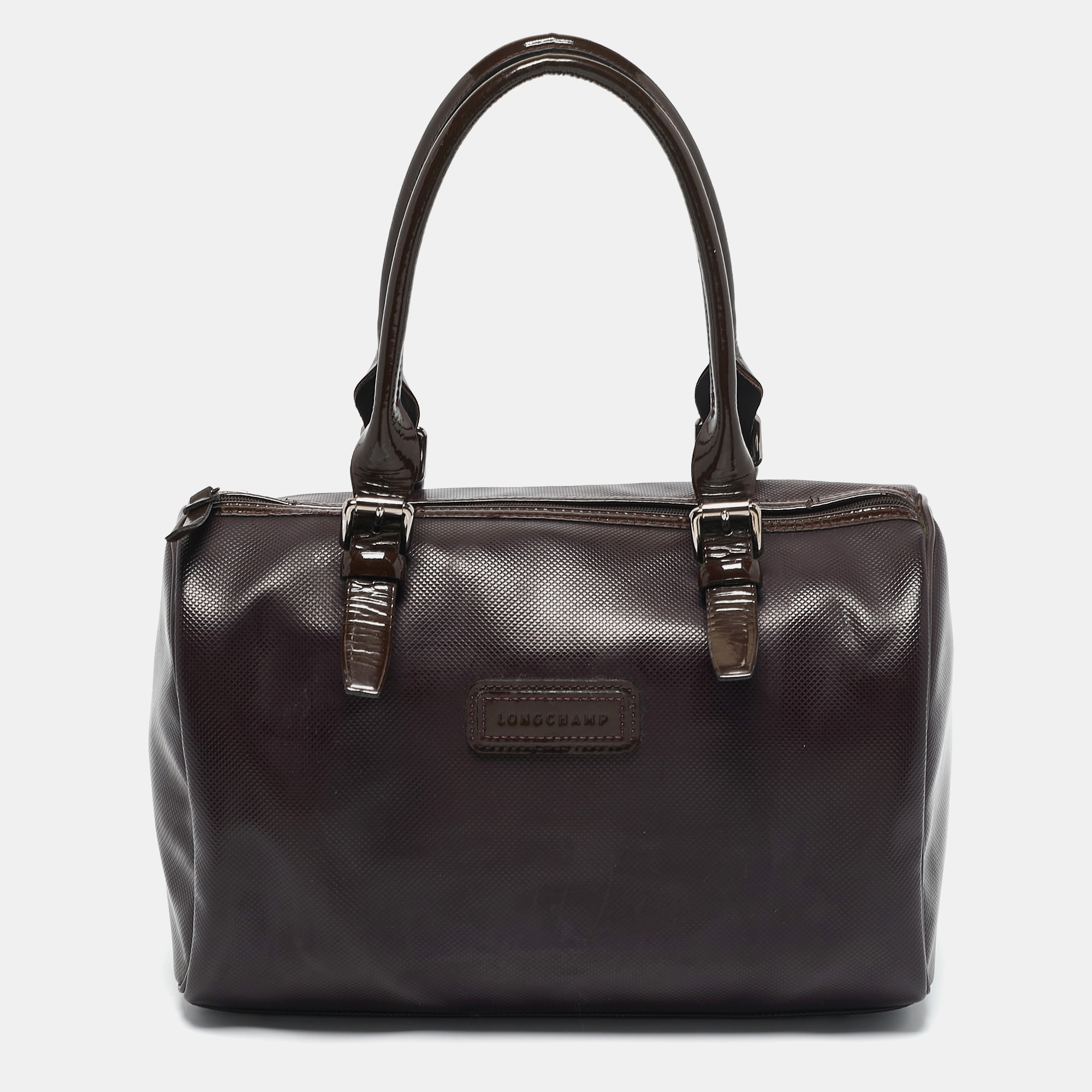 

Longchamp Purple Coated Canvas and Patent Leather Derby Satchel