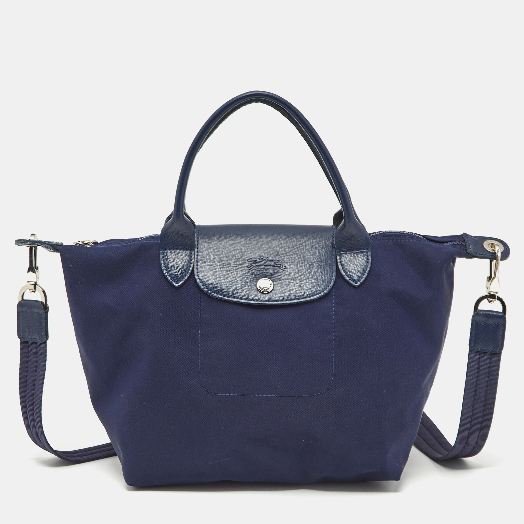 

Longchamp Navy Blue Leather Le Pliage Tote