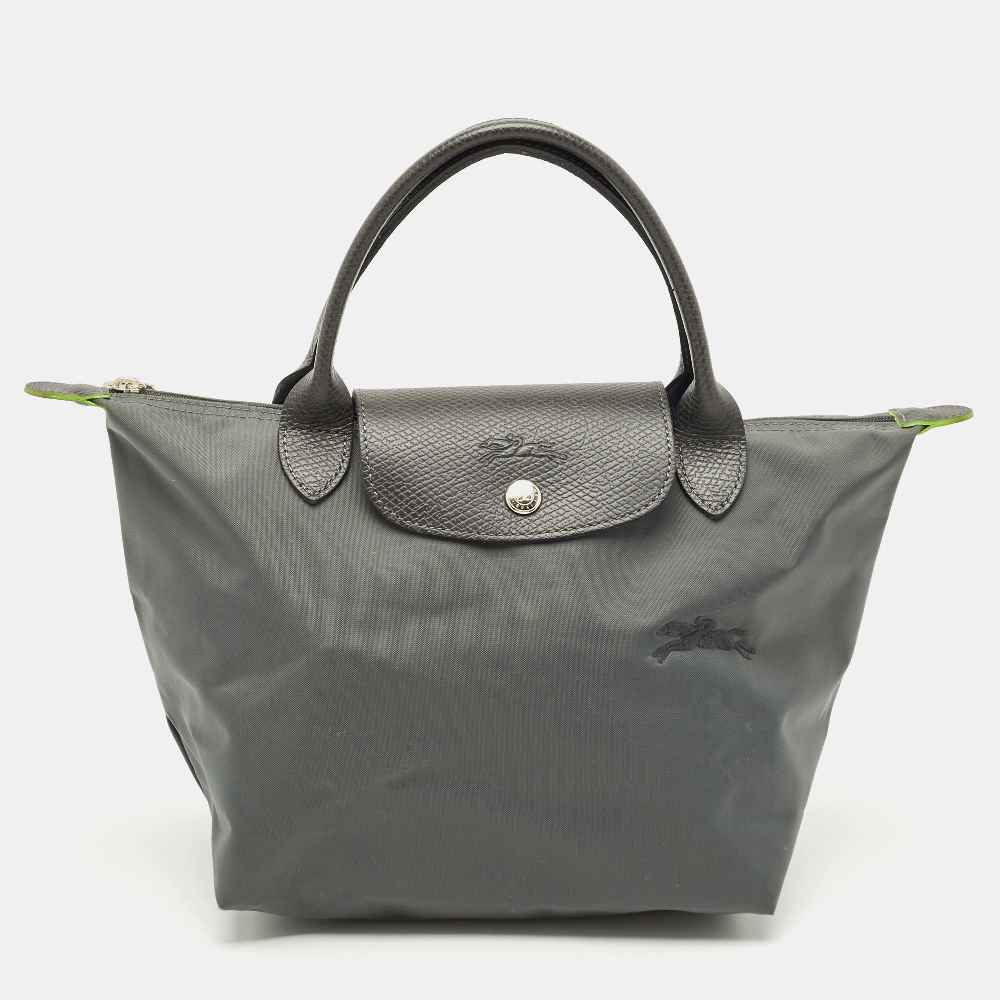 Pre-owned Longchamp Grey Nylon Small Short Le Pliage Tote