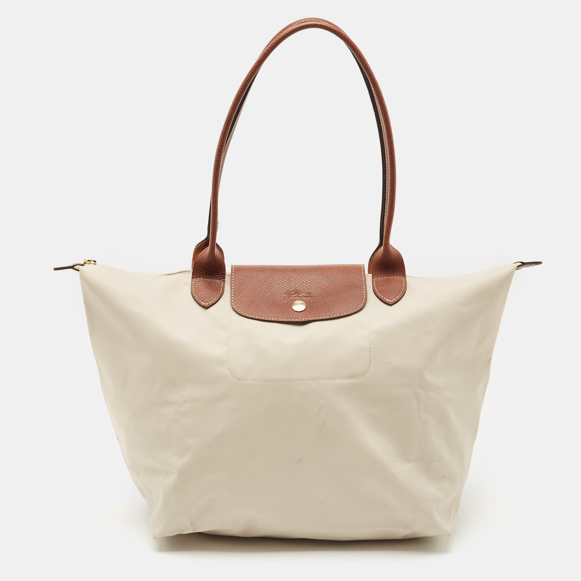 

Longchamp Beige/Brown Nylon Large Le Pliage Tote