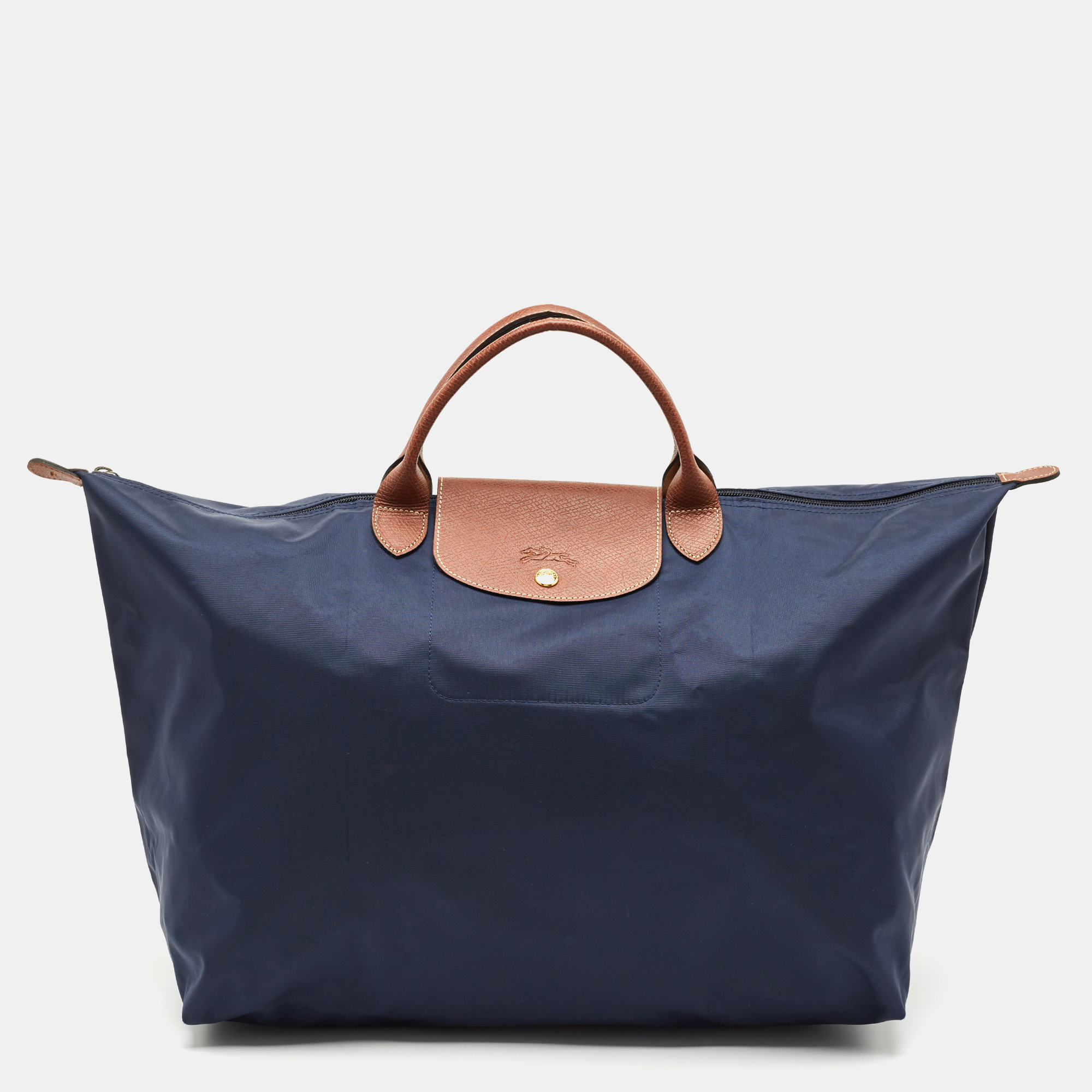 Pre-owned Longchamp Navy Blue Nylon Large Le Pliage Tote