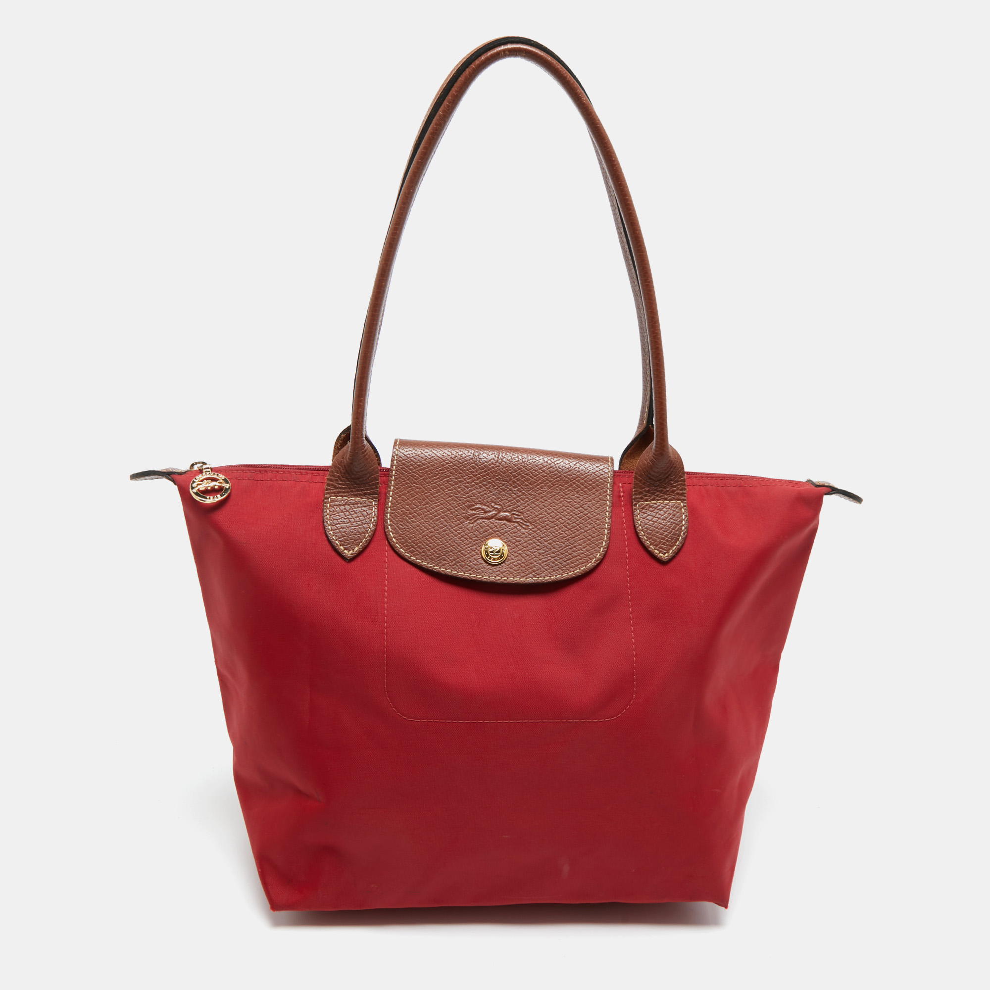 

Longchamp Red/Brown Nylon  Le Pliage Tote