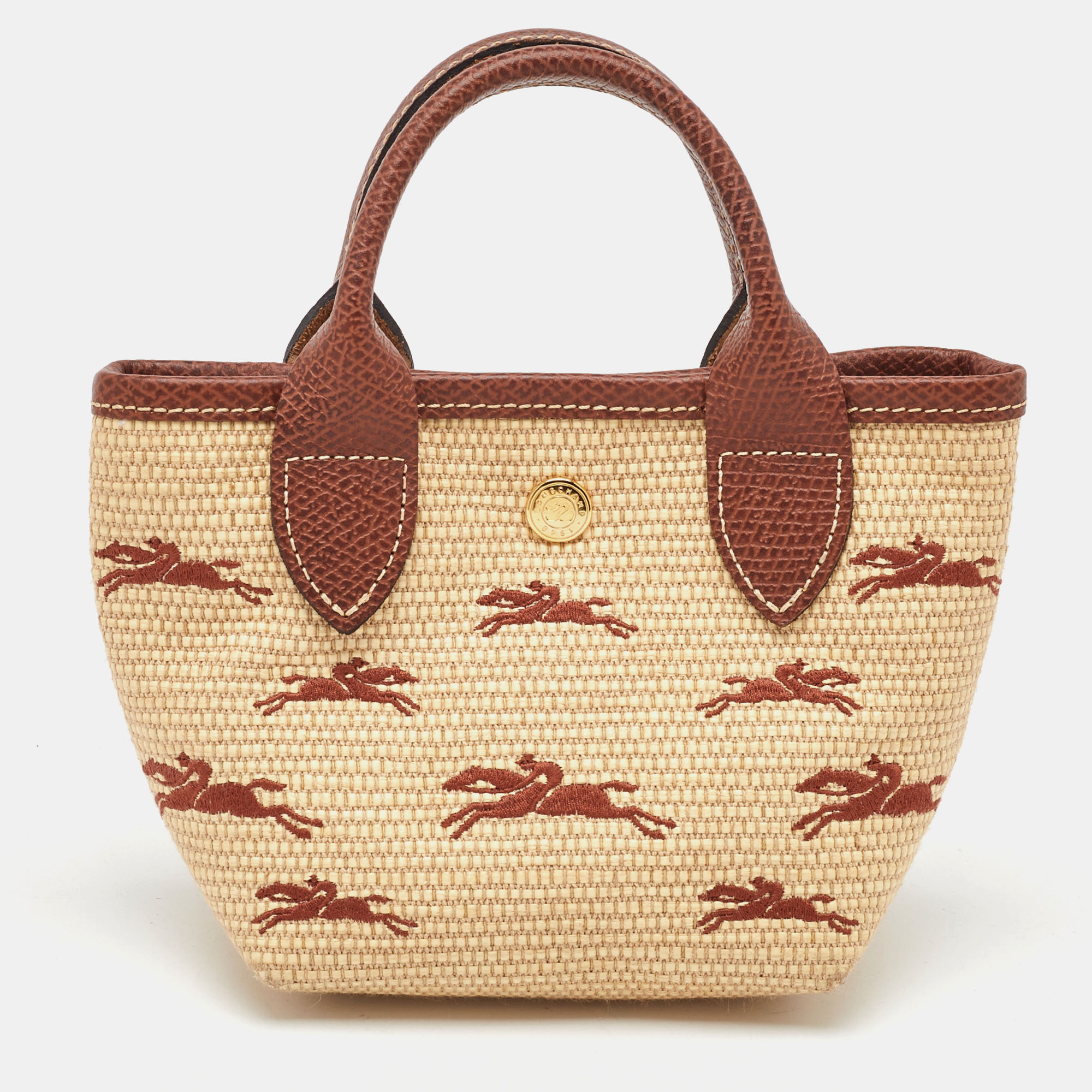 

Longchamp Beige/Brown Raffia and Leather  Le Panier Pliage Basket Bag
