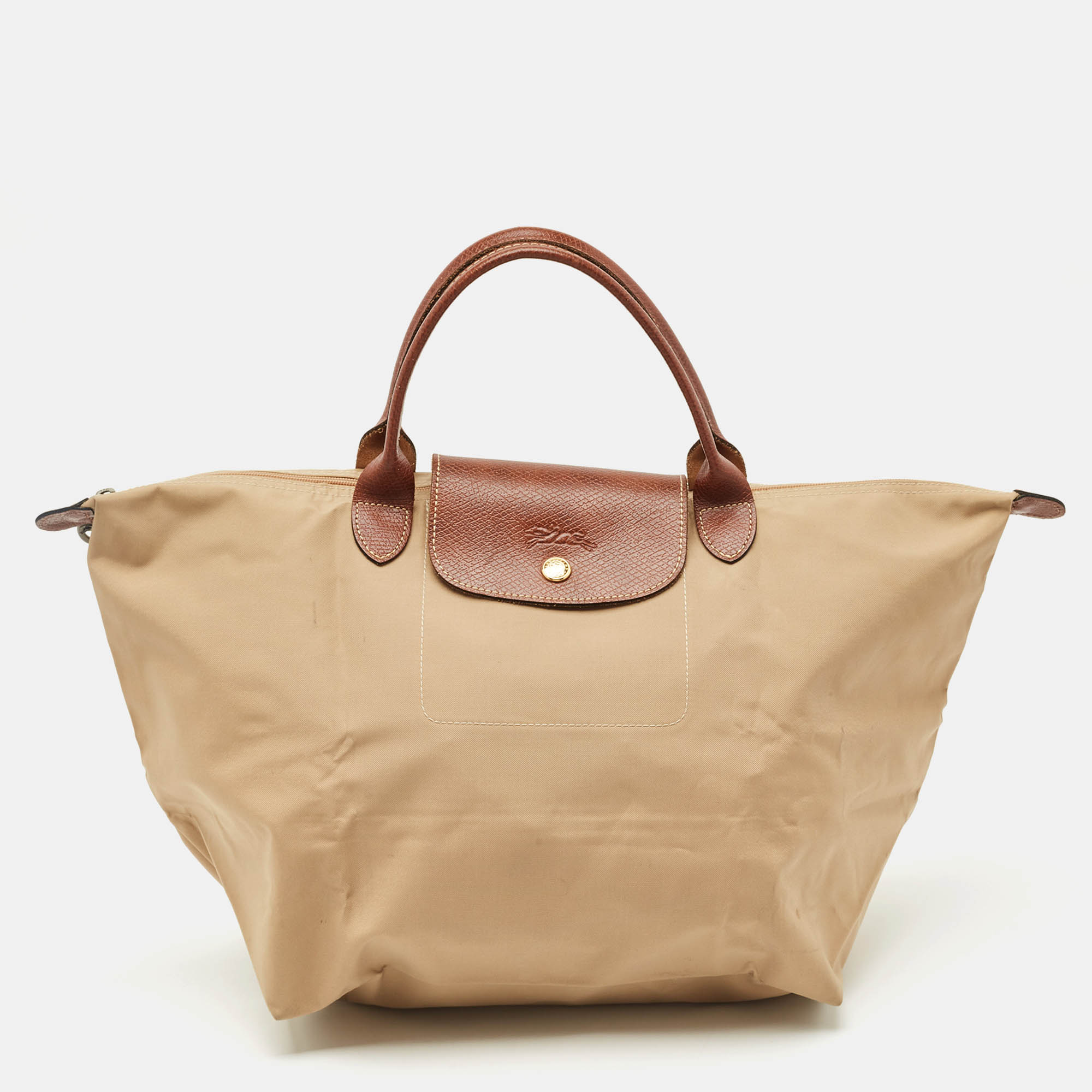 

Longchamp Beige/Brown Nylon Le Pliage  Tote