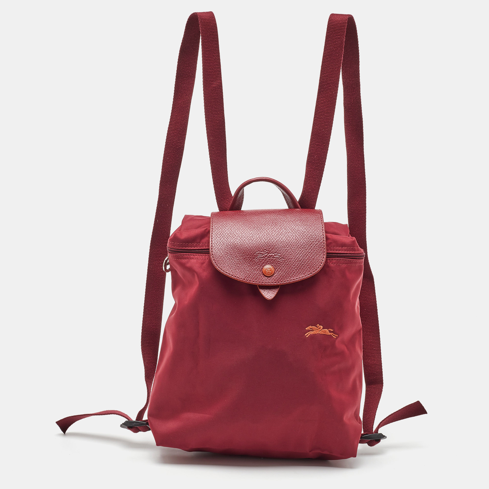Pre-owned Longchamp Red Nylon And Leather Le Pliage Backpack