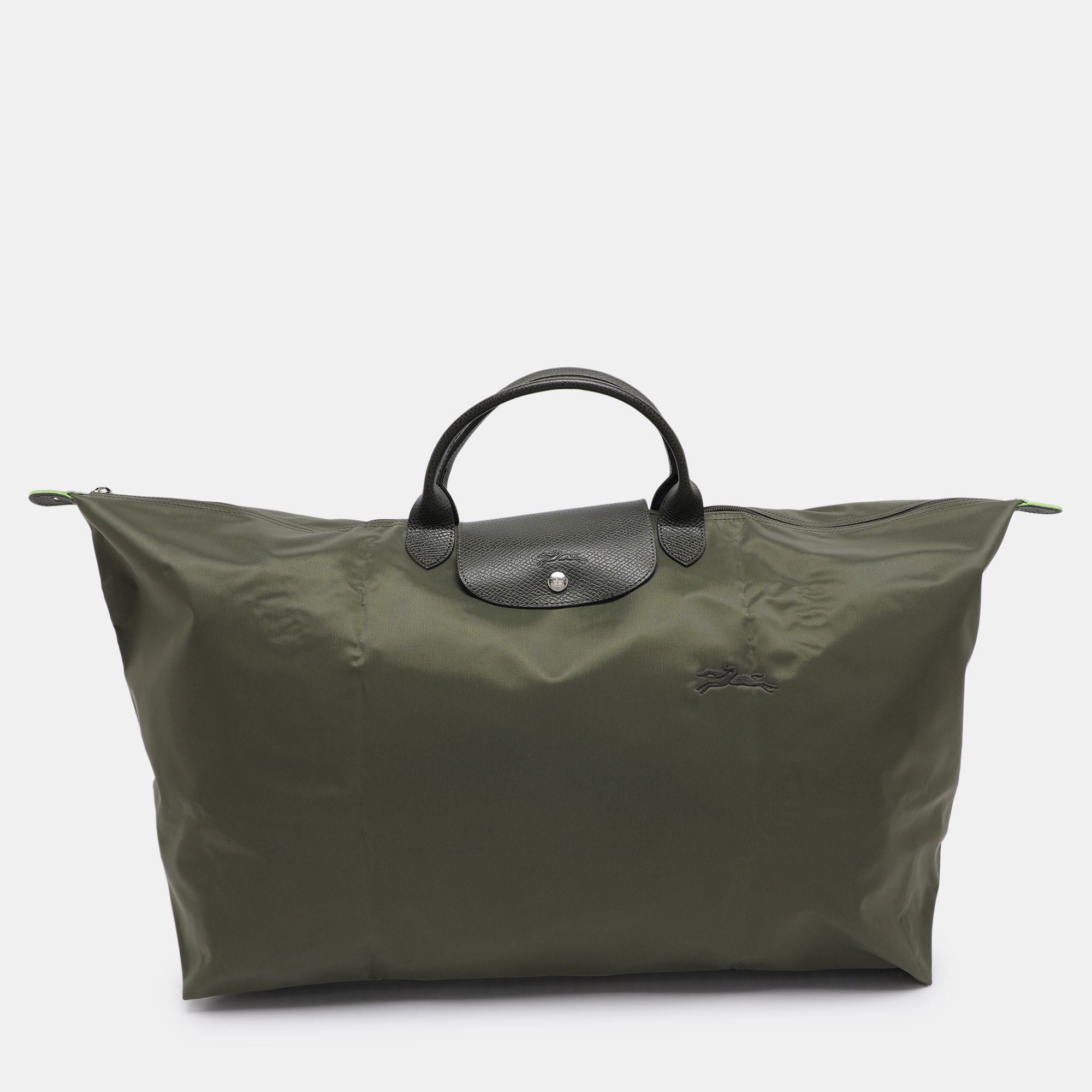 

Longchamp Green Nylon and Leather Large Le Pliage Travel Bag
